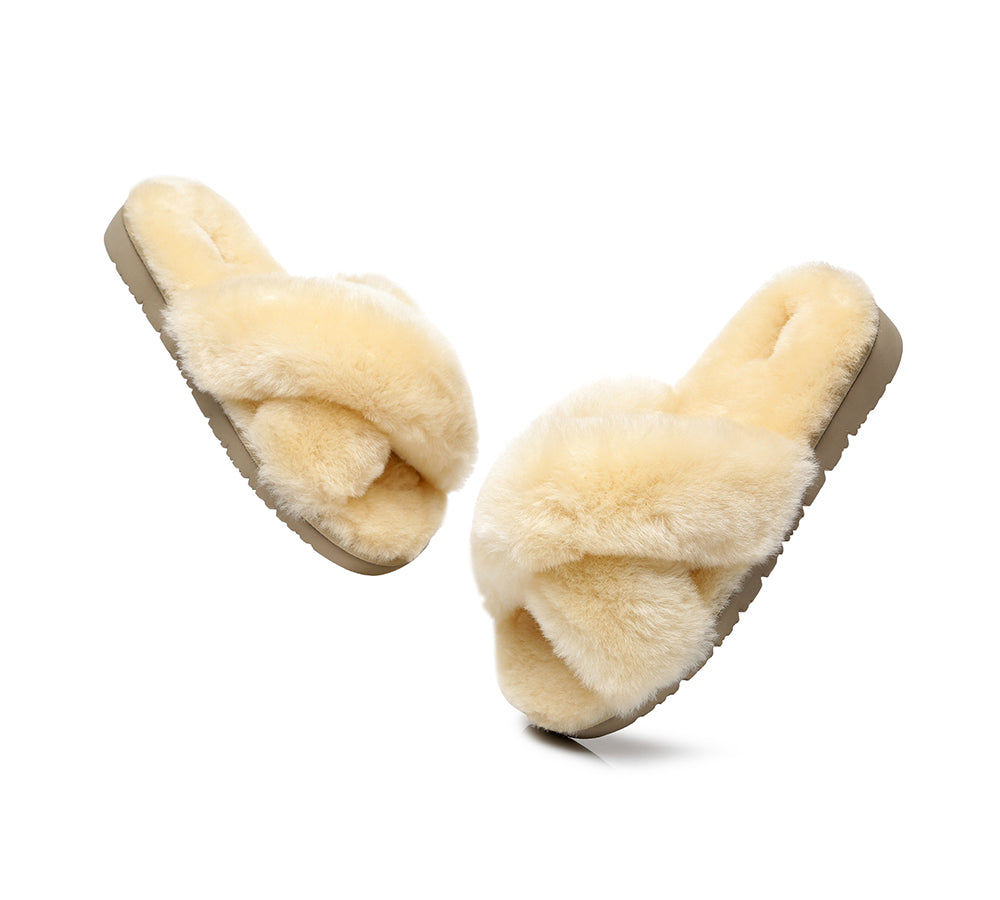 Australian Shepherd® UGG Women's Fluffy Slide Sandals - Cozy House Slippers for Indoor/Outdoor Wear, Perfect for Lounging, Errands & Cold Weather Comfort