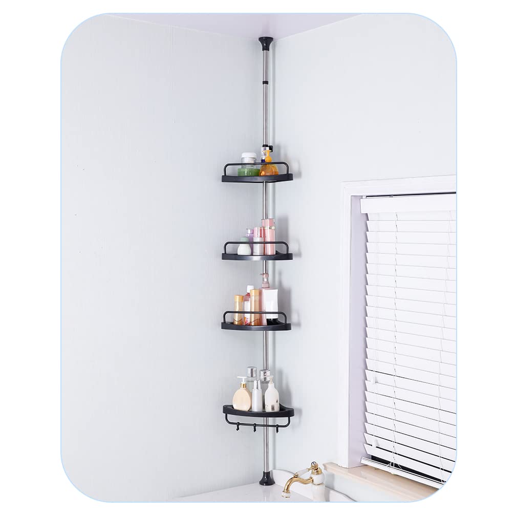 **Hershii Adjustable Shower Caddy Tension Pole - 72-122 Inch Black Bathroom Storage Organizer, Space-Saving Corner Shelf for Shampoo, Soap & Towels - Perfect for Small Bathrooms & Apartments**