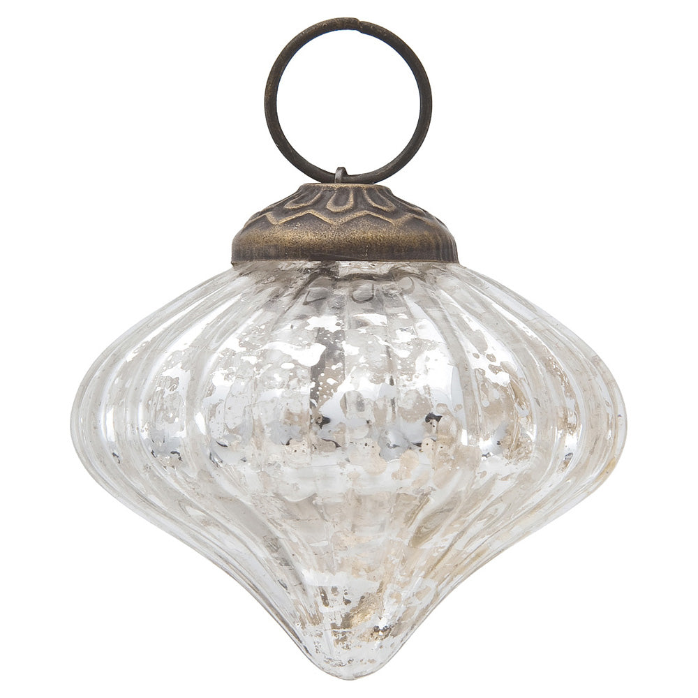 3 Pack Mercury Glass Ornaments - 2.5 Inch Silver Christmas Tree Decorations with Lucy Design | Perfect for Holiday Decor, Party Favors & Gift Giving