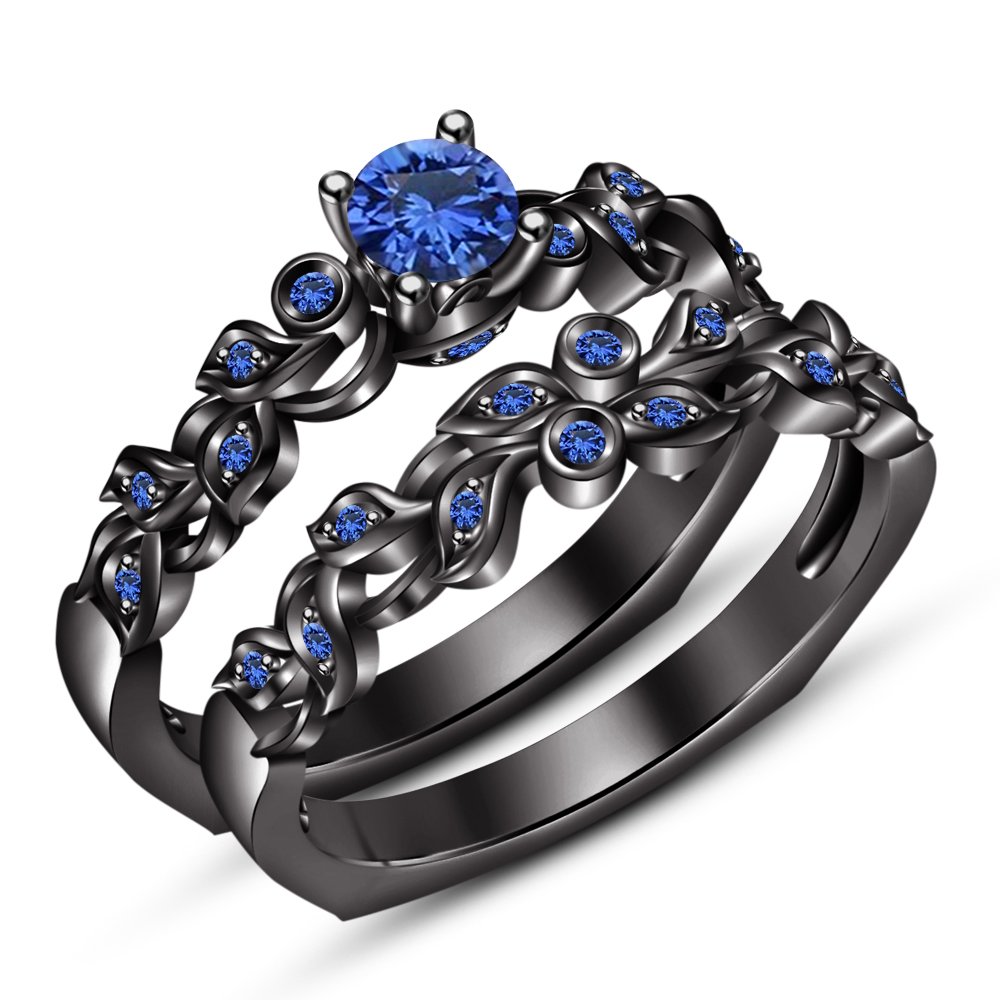 Art Deco Leaf Wedding Band & Engagement Ring Set for Women - Vintage Gemstone Jewelry for Bridal, Anniversary & Special Occasions