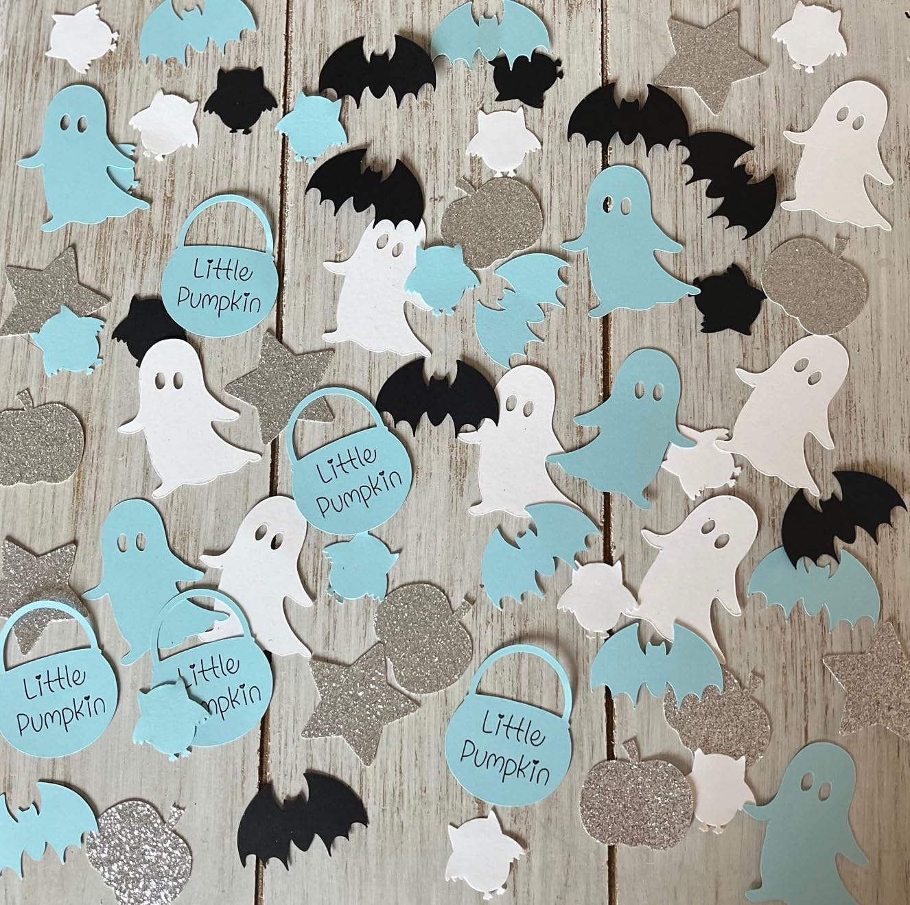 Halloween Confetti Decorations - 200 Pieces Blue & Silver Pumpkin Confetti for Baby Showers, Birthday Parties, Table Decor | Perfect for Fall Celebrations, Gender Reveals, and Seasonal Centerpieces