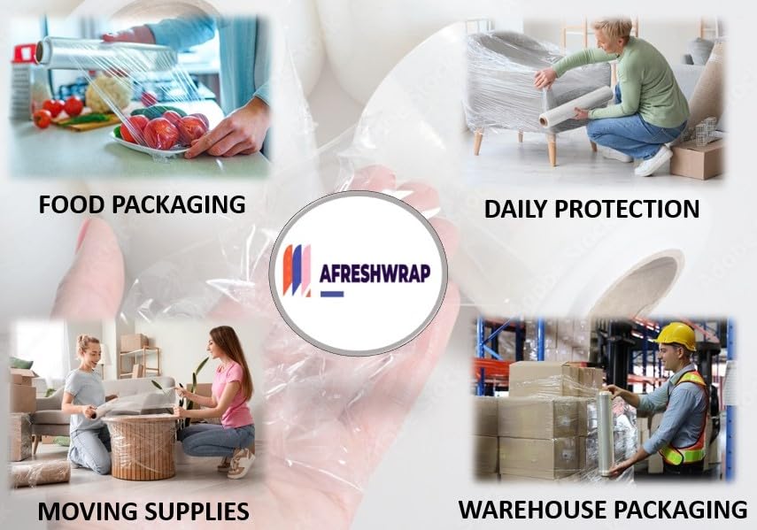 Afreshwrap 9 Inch x 1500 Ft Clear Stretch Film Roll - Heavy Duty Packaging Wrap for Moving, Shipping & Storage - Multipurpose Plastic Wrap for Food, Pallet & Industrial Use (1 Pack)