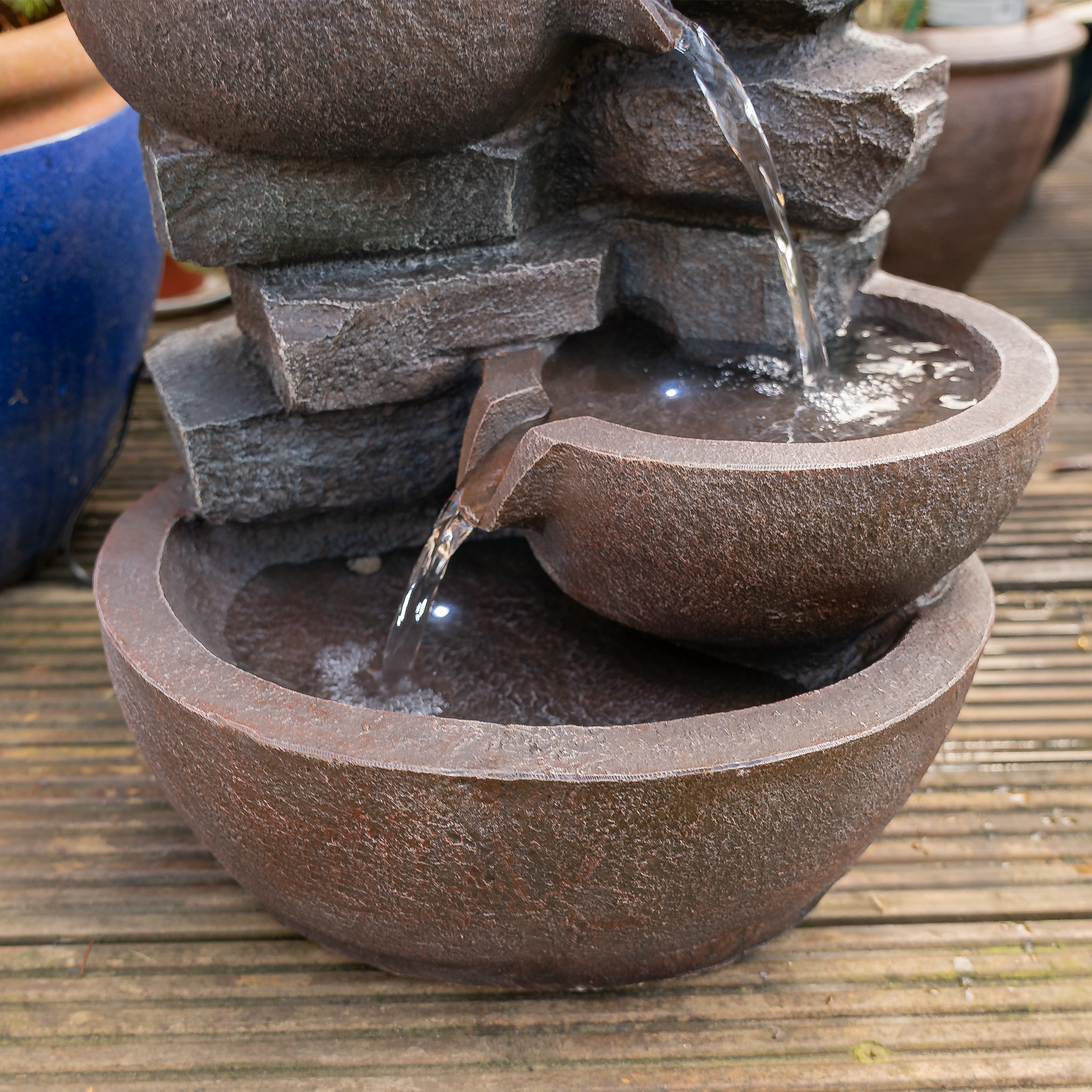 4-Tier Cascading Bowl Water Fountain with LED Lights - Indoor/Outdoor Decorative Waterfall for Home, Garden, and Patio Relaxation