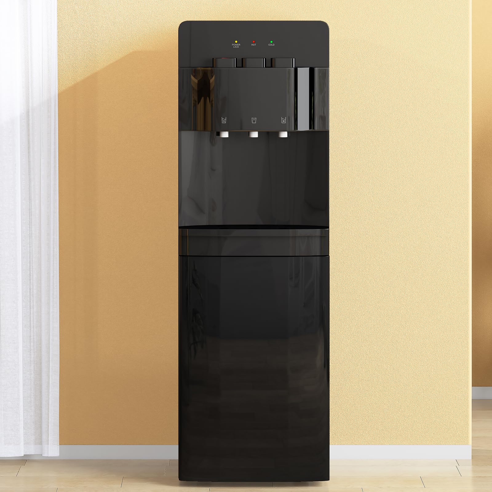 Muhub Bottom Loading Water Cooler Dispenser - 3/5 Gallon Hot & Cold Water Dispenser with Anti-Scalding Design, Storage Cabinet & Child Safety Lock - Perfect for Home Kitchens, Offices, Schools & Waiting Rooms (Black)