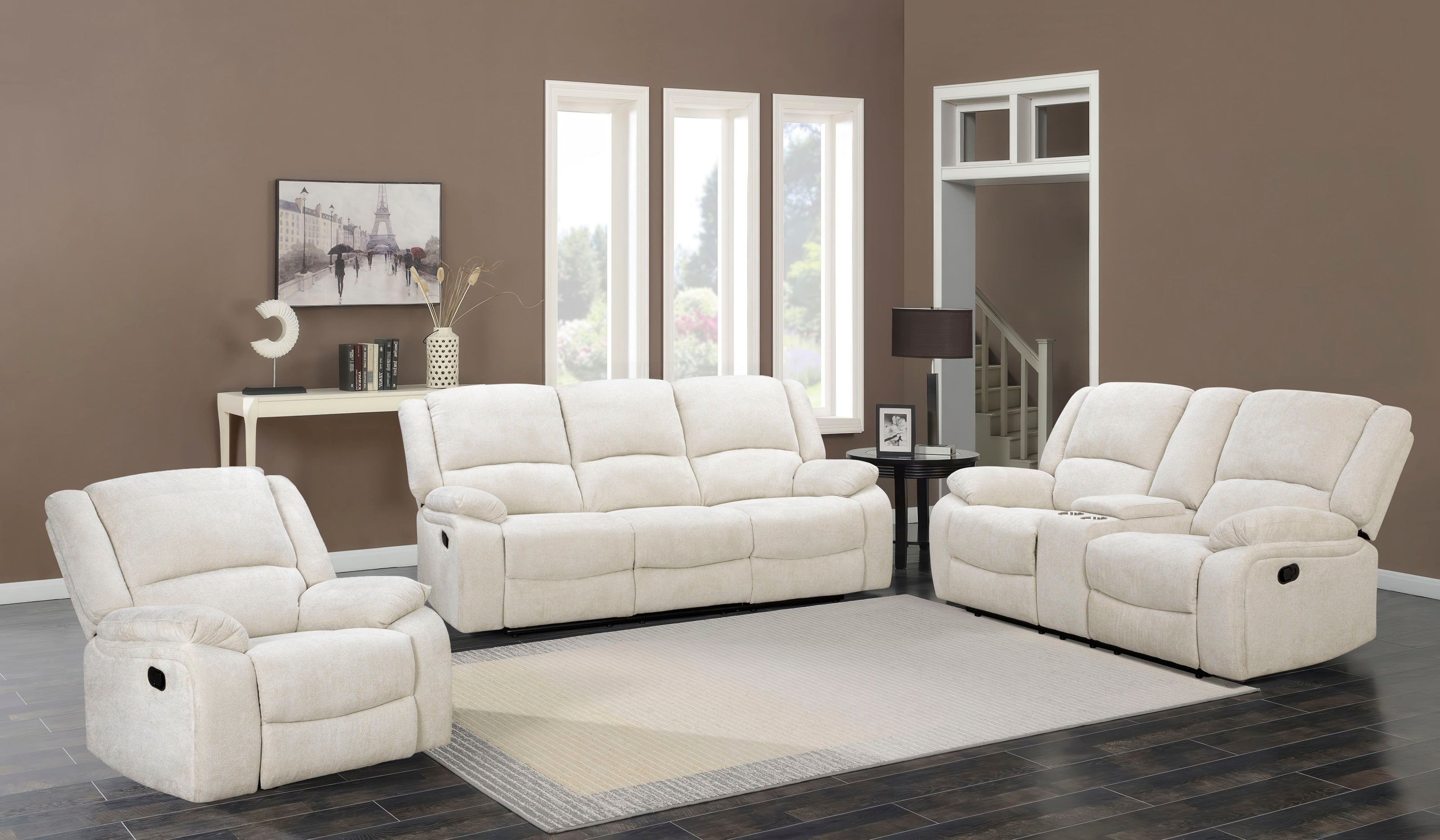 Roundhill Furniture Blitz Transitional Living Room Reclining Sofa Set - Modern Comfort for Relaxing & Entertaining - Perfect for Family Movie Nights & Cozy Evenings