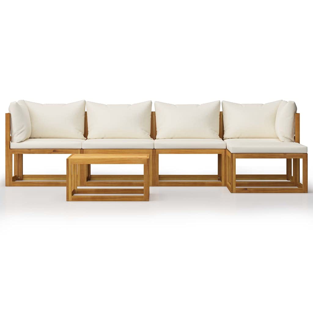 vidaXL 6-Piece Patio Lounge Set with Cushions & Coffee Table - Modern Cream Acacia Wood Outdoor Sectional Sofa for Garden, Backyard, Poolside & Patio Relaxation