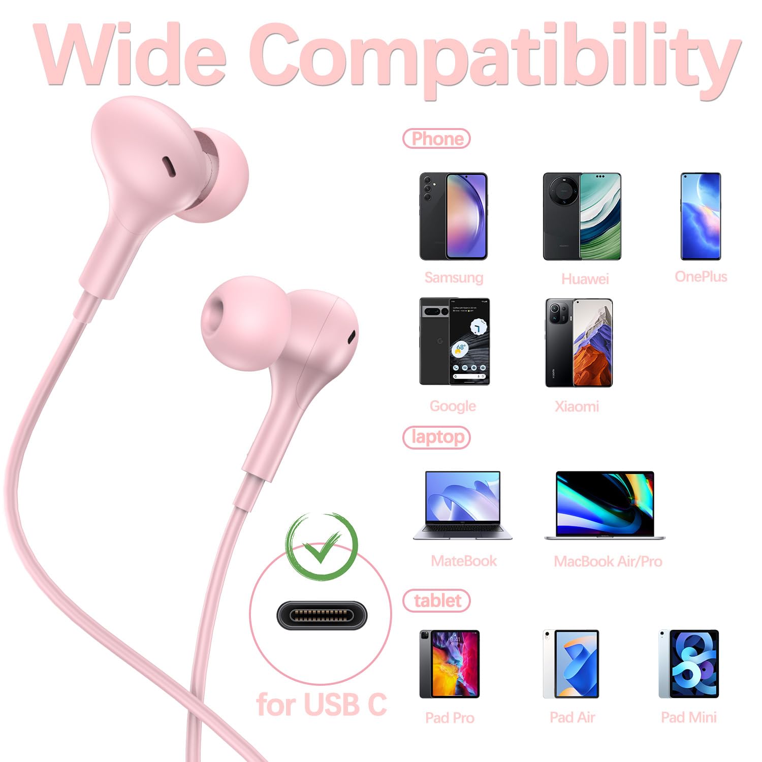 ACAGET USB C Headphones Wired Earbuds with Magnetic Design - Compatible with Samsung Galaxy S25/S24 Ultra/FE, iPhone 16/16 Pro Max/15 Plus, Galaxy A16/A55/A35/S23/S22/S21 - Perfect for Workouts, Commuting & Gaming