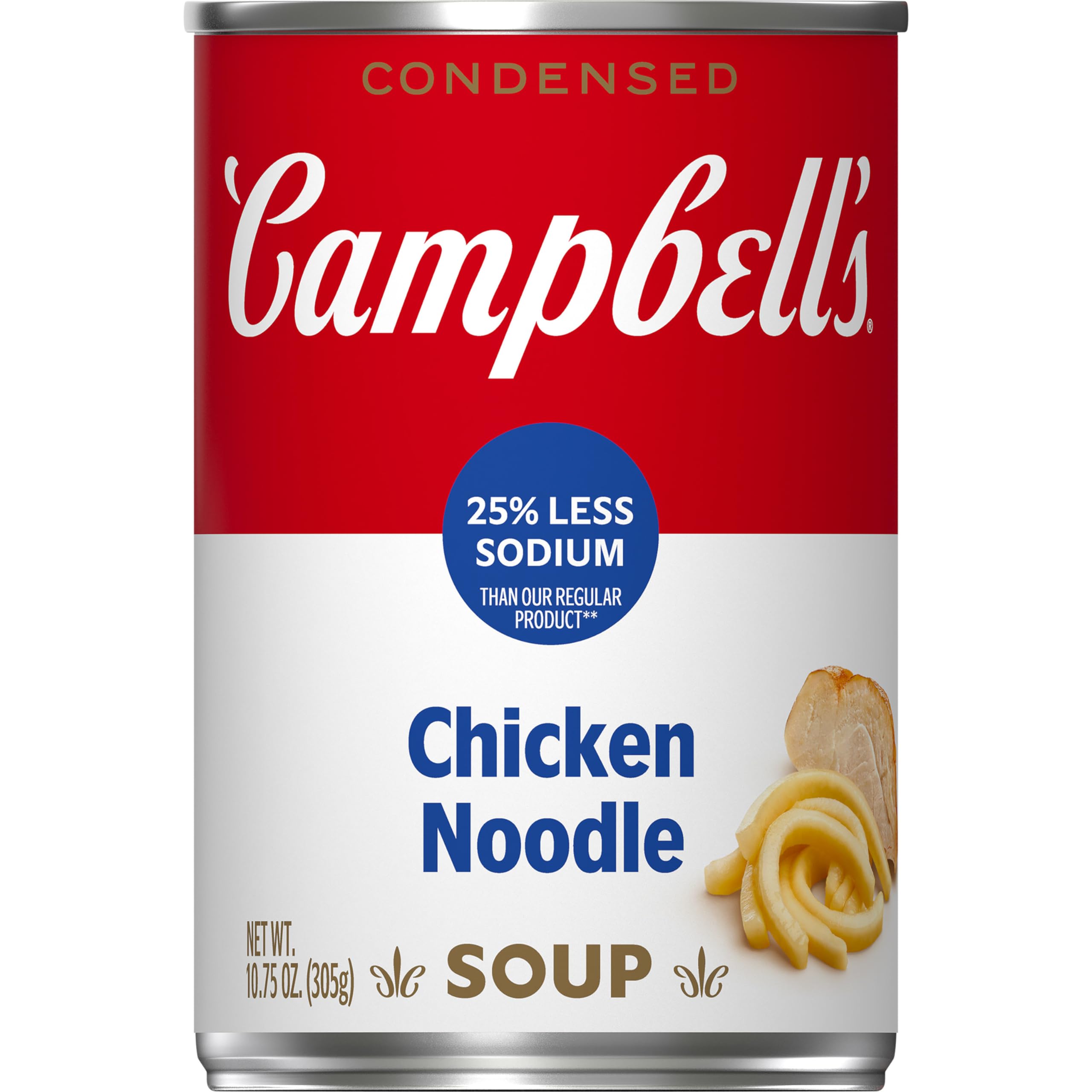 Campbell’s Condensed 25% Less Sodium Chicken Noodle Soup - 10.75 oz Can (Pack of 12) | Healthy Canned Soup for Quick Meals, Camping & Emergency Food Supply