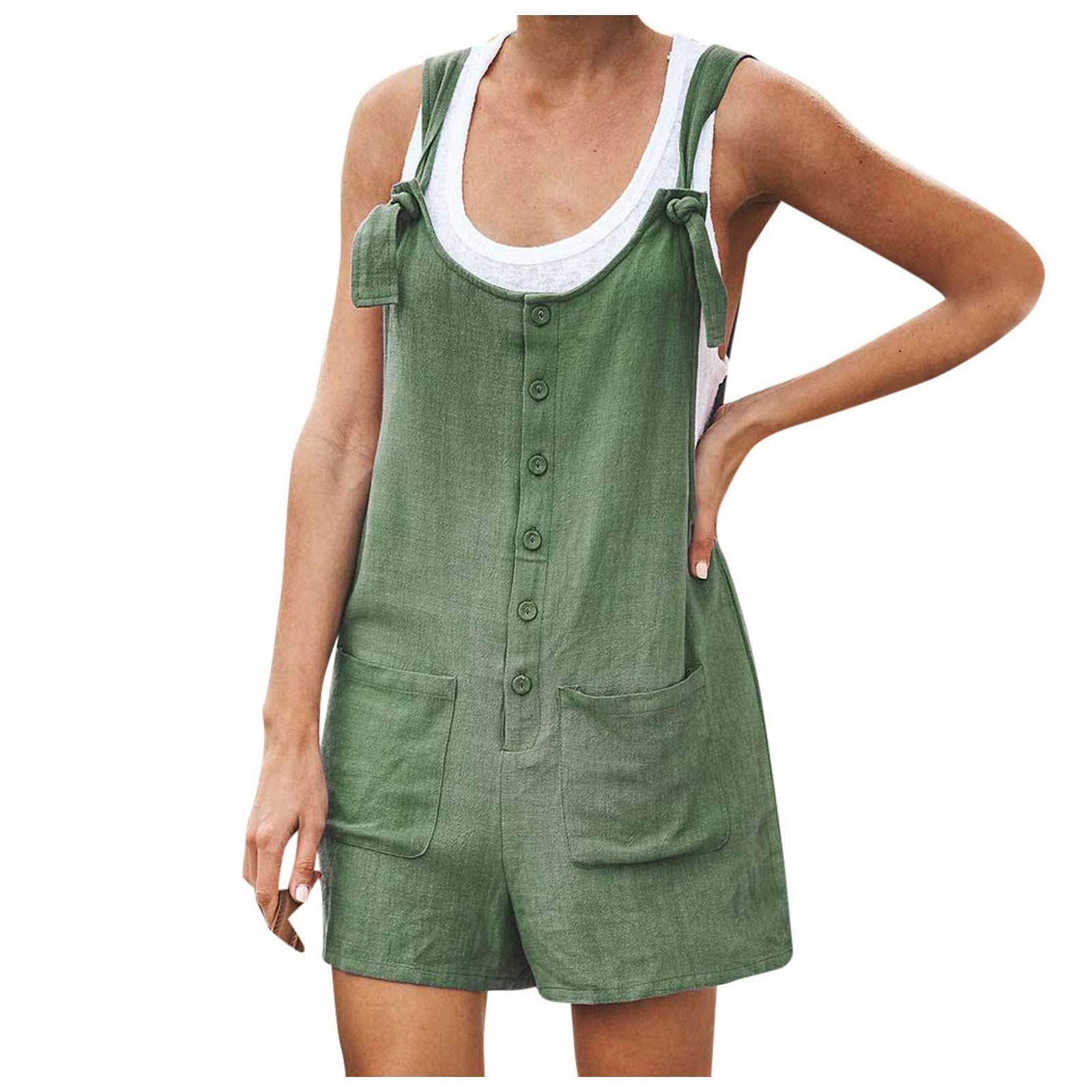 Tlzadwei Women's Summer Casual Short Jumpsuit - Spaghetti Strap Button Down Romper with Pockets | Perfect for Beach, Vacation & Outdoor Activities