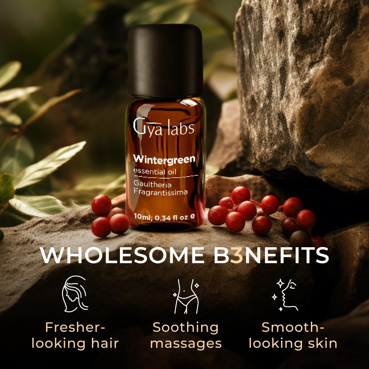 Gya Labs 100% Pure Wintergreen Essential Oil - 0.34 Fl Oz Natural Aromatherapy Oil for Diffusers, Skin Care, Hair Care, Candle Making & Massage - Refreshing Crisp Woodsy Scent - Perfect for Relaxation, Stress Relief & Home Fragrance