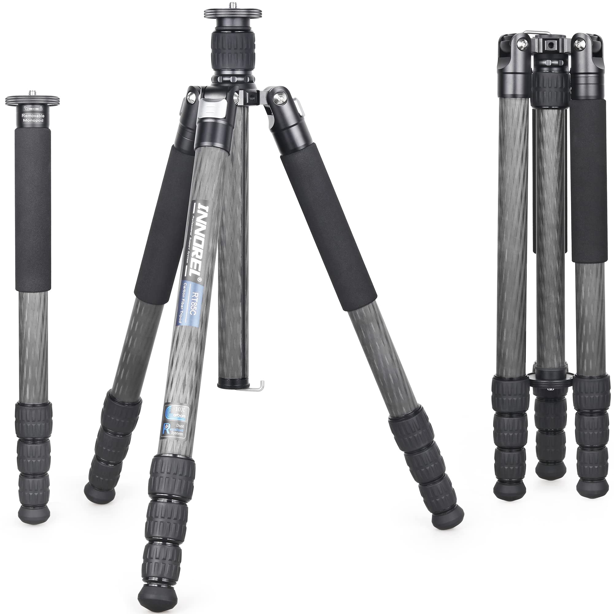 INNOREL RT85C Carbon Fiber Tripod - Heavy Duty DSLR Camera Stand with Monopod, No Ballhead | Professional Photography, Videography & Outdoor Shooting