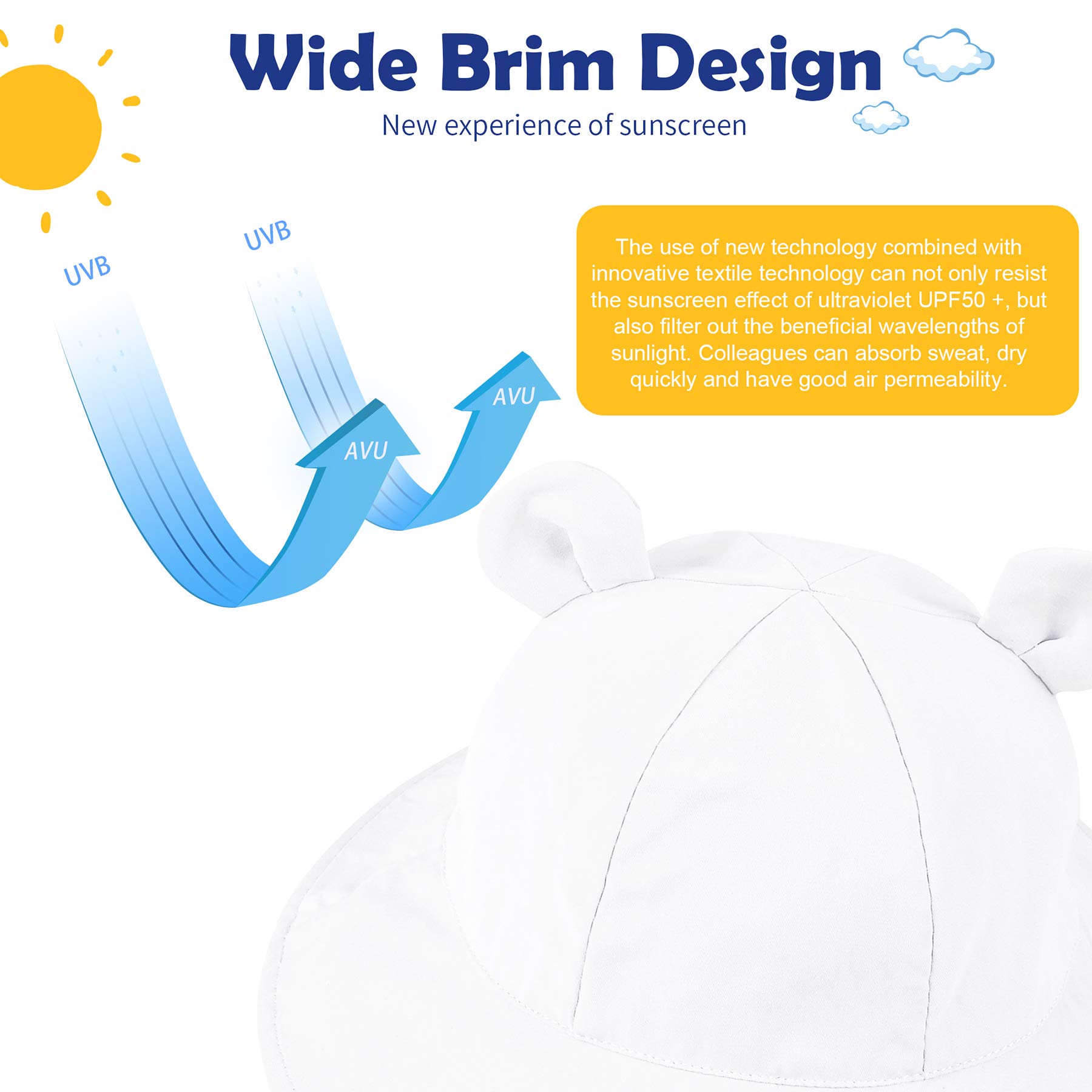 Zando Baby Toddler Sun Bucket Hat - UPF 50+ Wide Brim Beach Hat for Infants & Girls - UV Protection Summer Sun Hat for Outdoor Play, Beach, Park & Pool