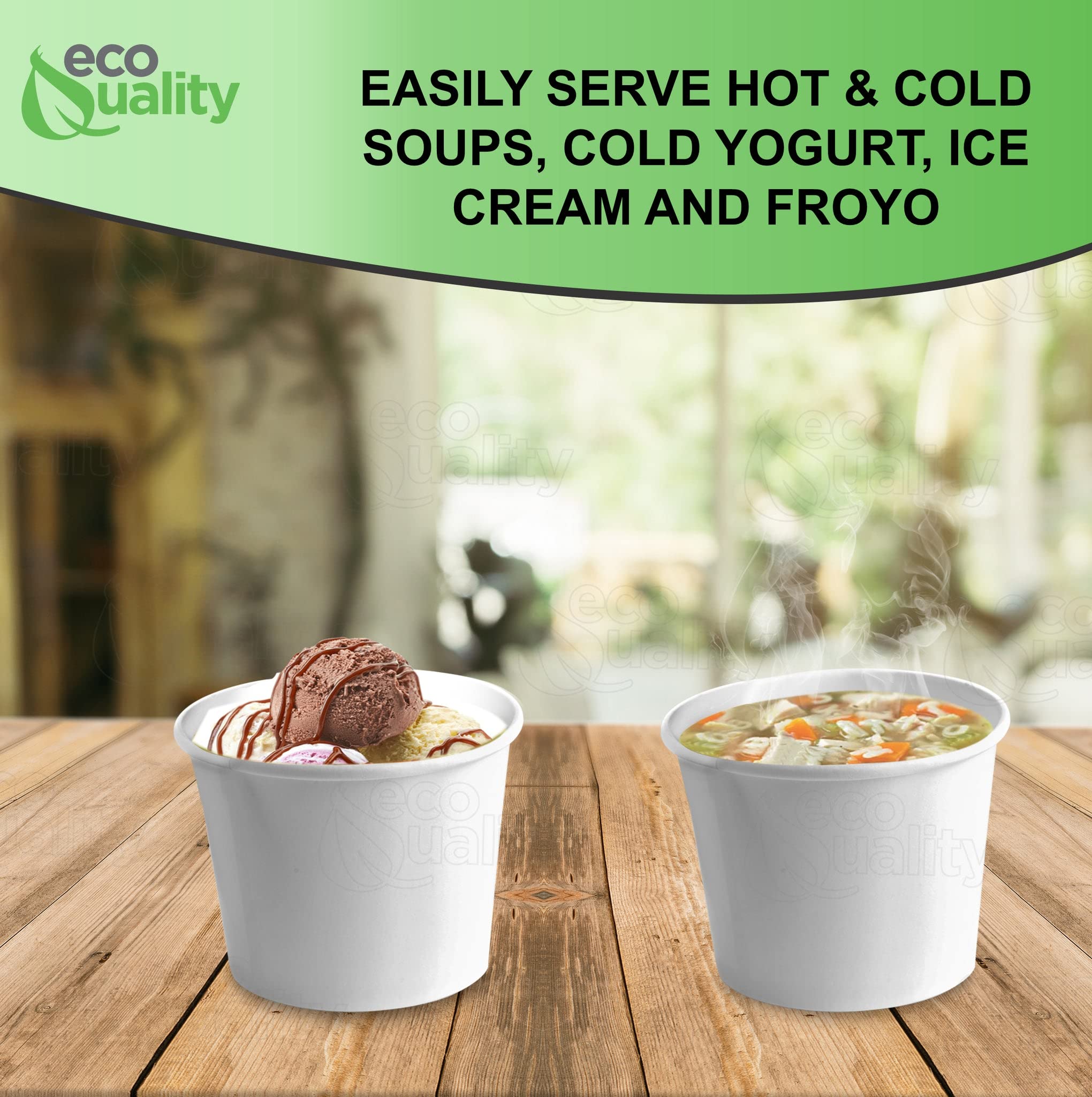 Disposable 8oz White Paper Soup Containers - Eco-Friendly Ice Cream & Frozen Yogurt Cups - Microwave & Freezer Safe Dessert Bowls for Takeout, Parties, Catering (Pack of 200) | Perfect for Restaurants, Cafes, Ice Cream Shops & Food Trucks