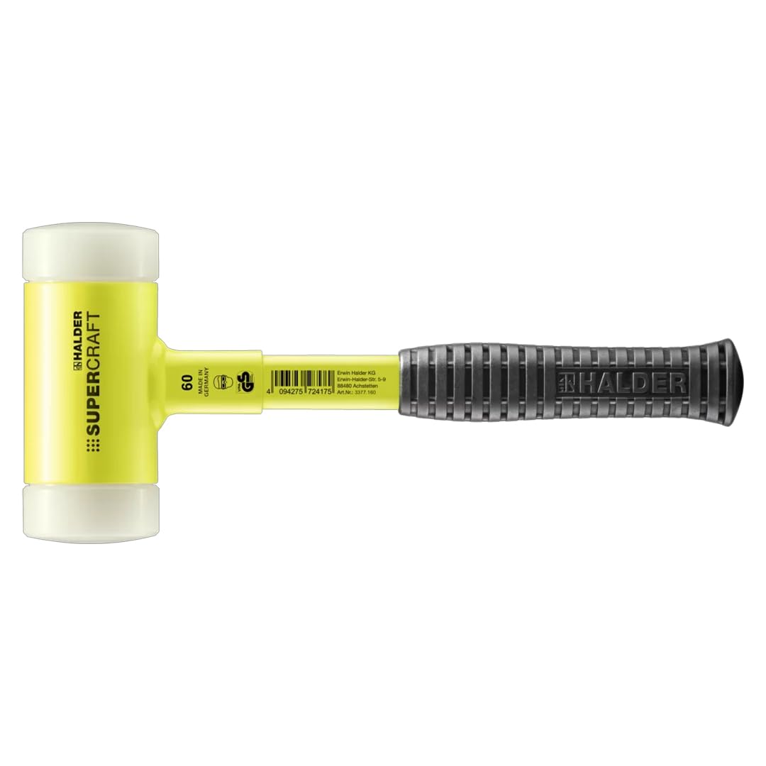 Halder USA Supercraft HI-VIZ Dead Blow Hammer - 60mm Yellow Non-Marring Mallet for Automotive, Woodworking & Metalworking - Perfect for Mechanics, Carpenters & DIY Projects