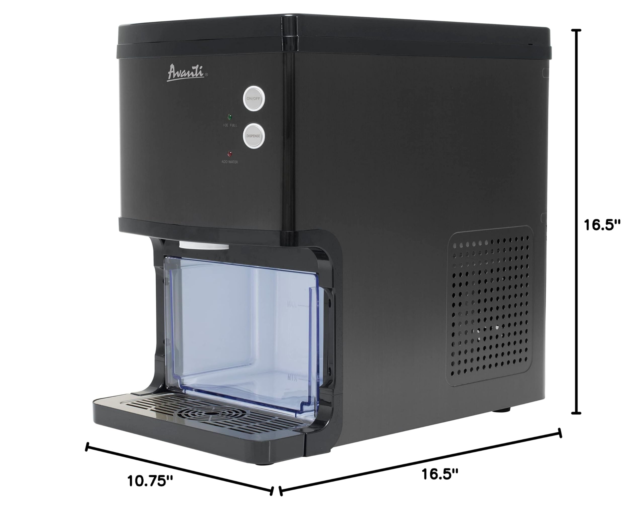 Avanti Elite Series Countertop Nugget Ice Maker and Dispenser - 33 lbs Daily Output, Black Stainless Steel (NIMD3314BS-IS) - Perfect for Home Bars, Offices, and Restaurants