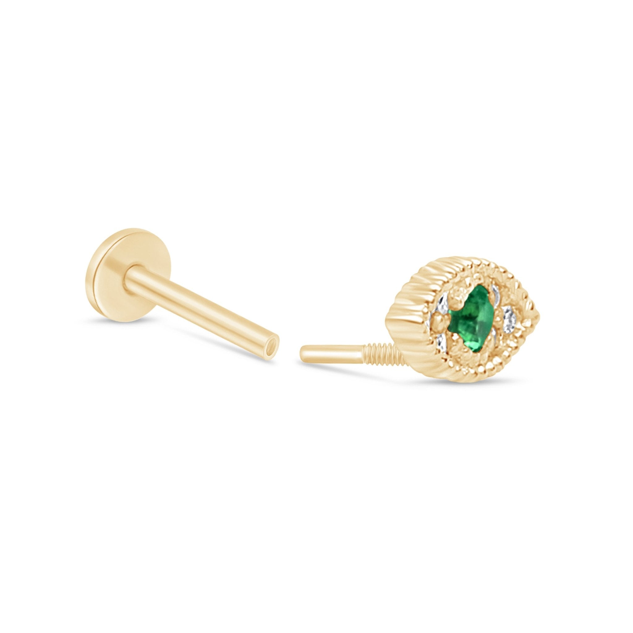 14K Yellow Gold Emerald Evil Eye Flat Back Stud Earrings for Women - Protection Jewelry for Everyday Wear & Gift Giving