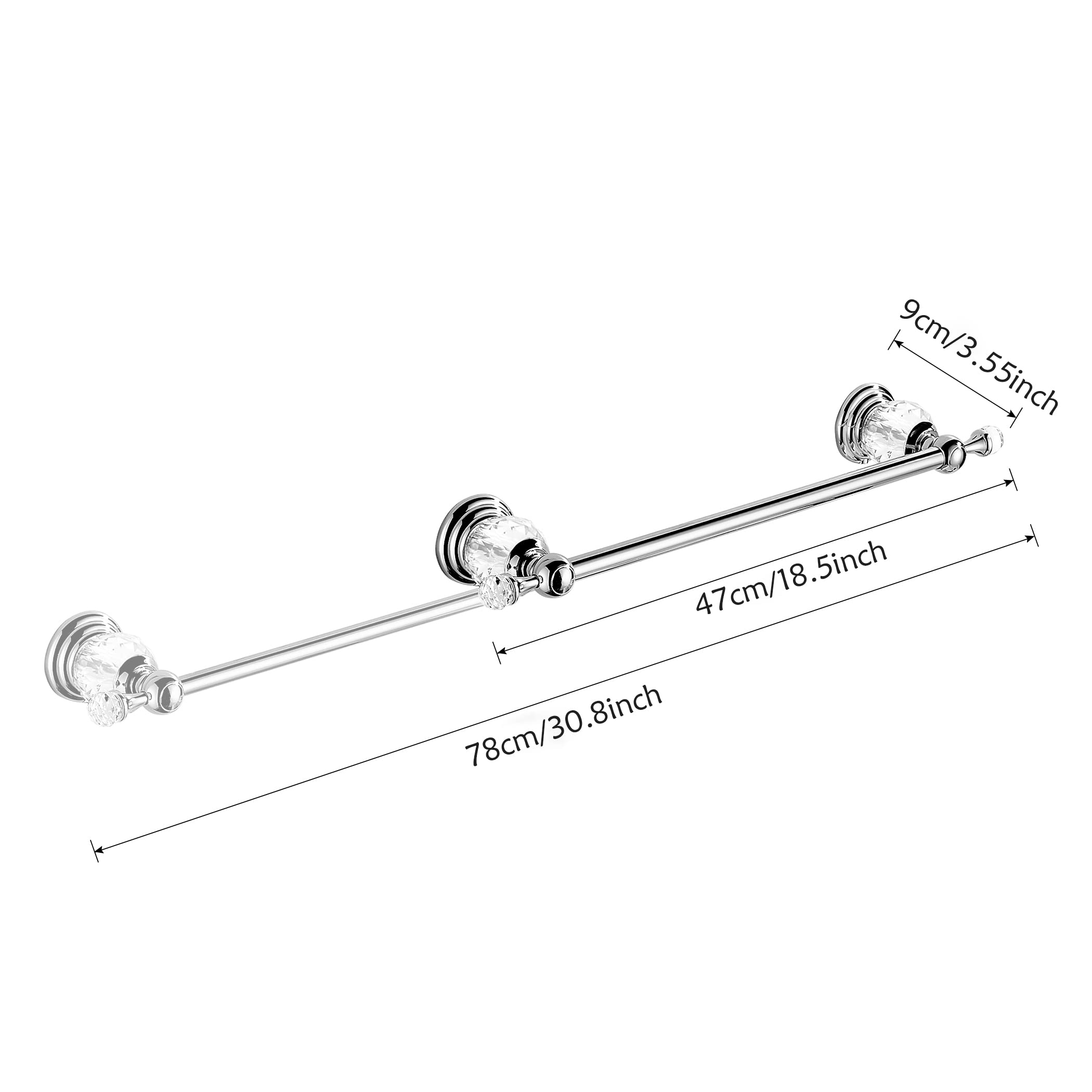WOLIBEER Adjustable Stainless Steel Towel Bar - Chrome Expandable Towel Rack for Bathroom, Wall Mounted Towel Holder with Crystal Accents - Perfect for Modern Bathrooms, Spa, and Luxury Home Decor