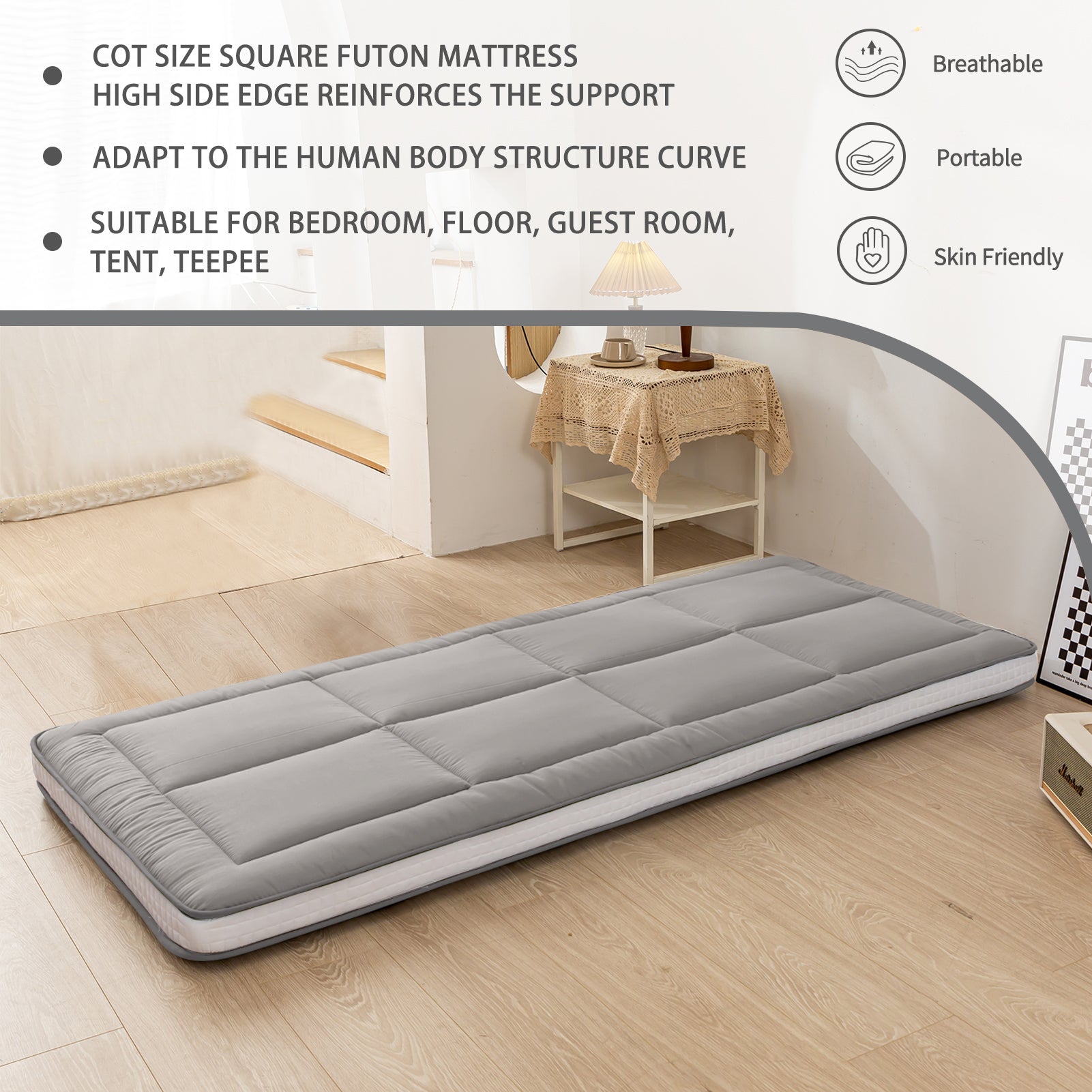 MAXYOYO 32 x 75 Inch Cot Size Futon Mattress - Foldable Floor Mattress, Tatami Mat for Guest Bed, Camping & Home Decor | Comfortable & Space-Saving Sleeping Solution