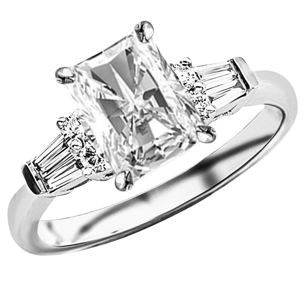 2.25 Ctw 14K White Gold Baguette Round Radiant Cut GIA Certified Diamond Engagement Ring - 2 Ct E Color VVS2 Clarity Center Stone | Perfect for Proposals, Weddings & Anniversary Gifts