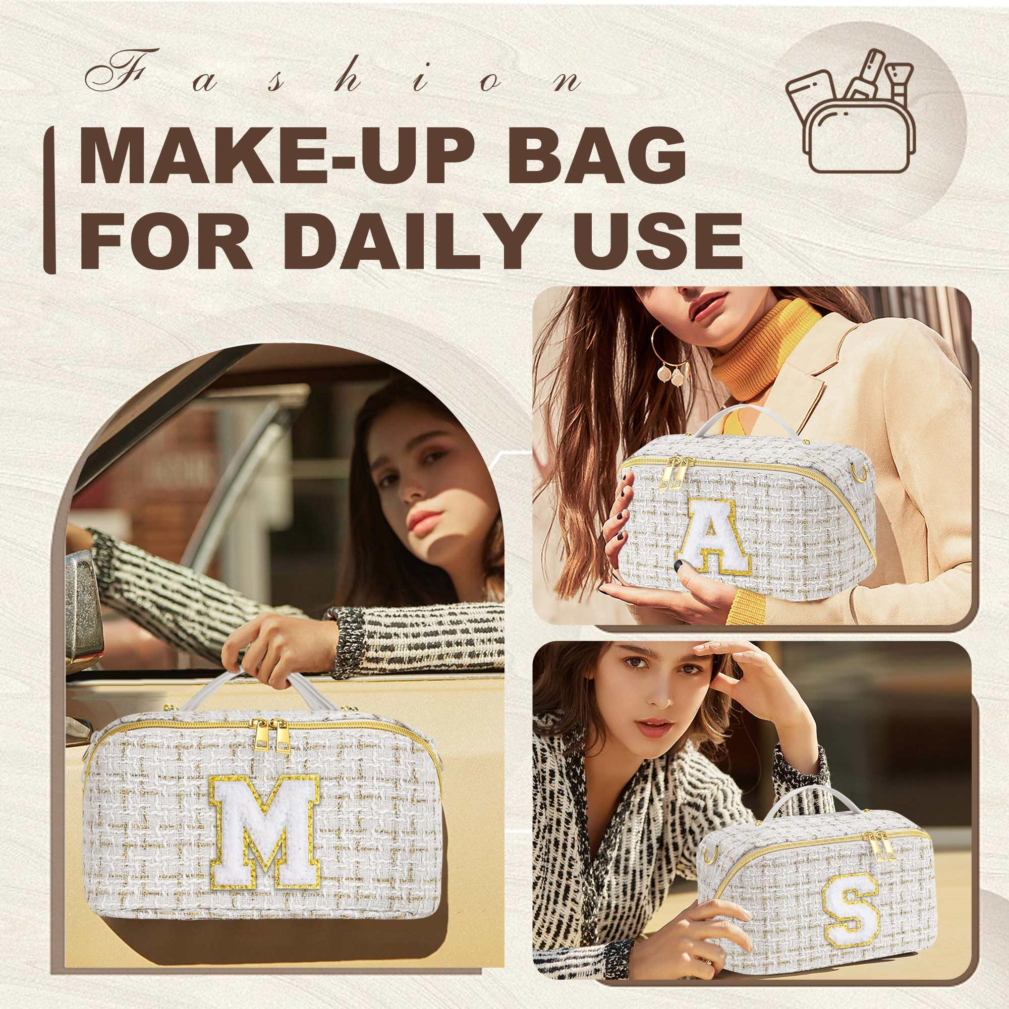 Personalized Initial Travel Makeup Bag for Women - Cute Toiletry Organizer with Monogram, Perfect Birthday Gift for Mom, Teens & Teachers | Ideal for Vacation, Business Trips & Daily Essentials Storage