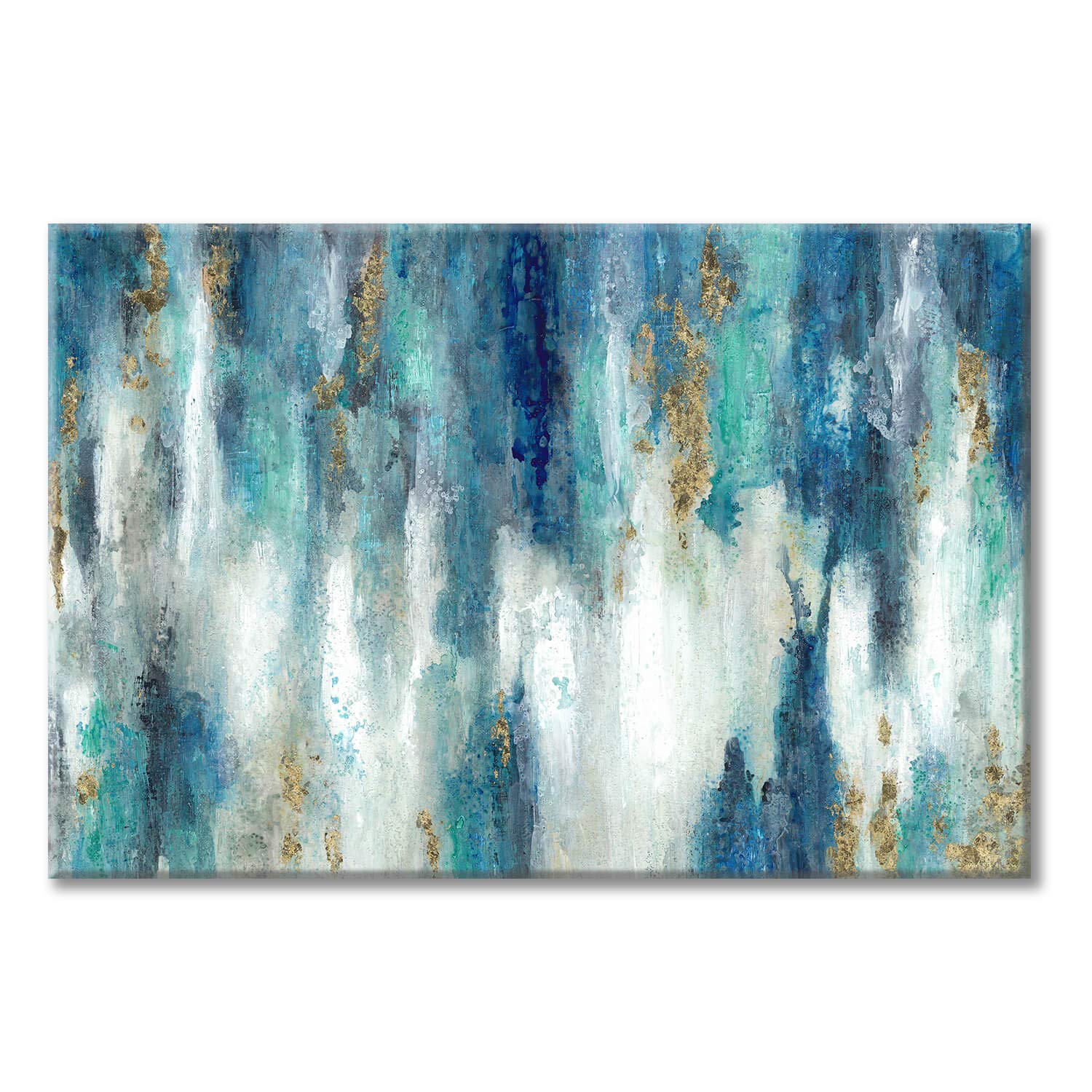 Abstract Blue and Gold Canvas Wall Art Set - Modern Oil Painting Wall Decor for Bedroom, Living Room, Bathroom - 45'' x 30'' Single Panel - Perfect for Home Office, Dorm Room & Interior Design