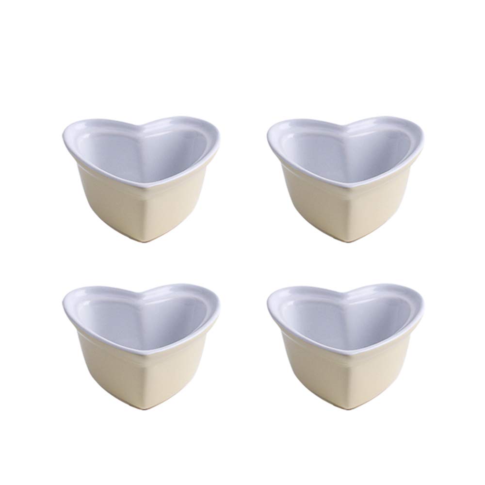 Heart-Shaped Porcelain Ramekin Bowls - Set of 4 Souffle & Crème Brûlée Dishes for Baking (Red/Green/Blue/Pink/Yellow) | Perfect for Desserts, Appetizers & Romantic Dinners