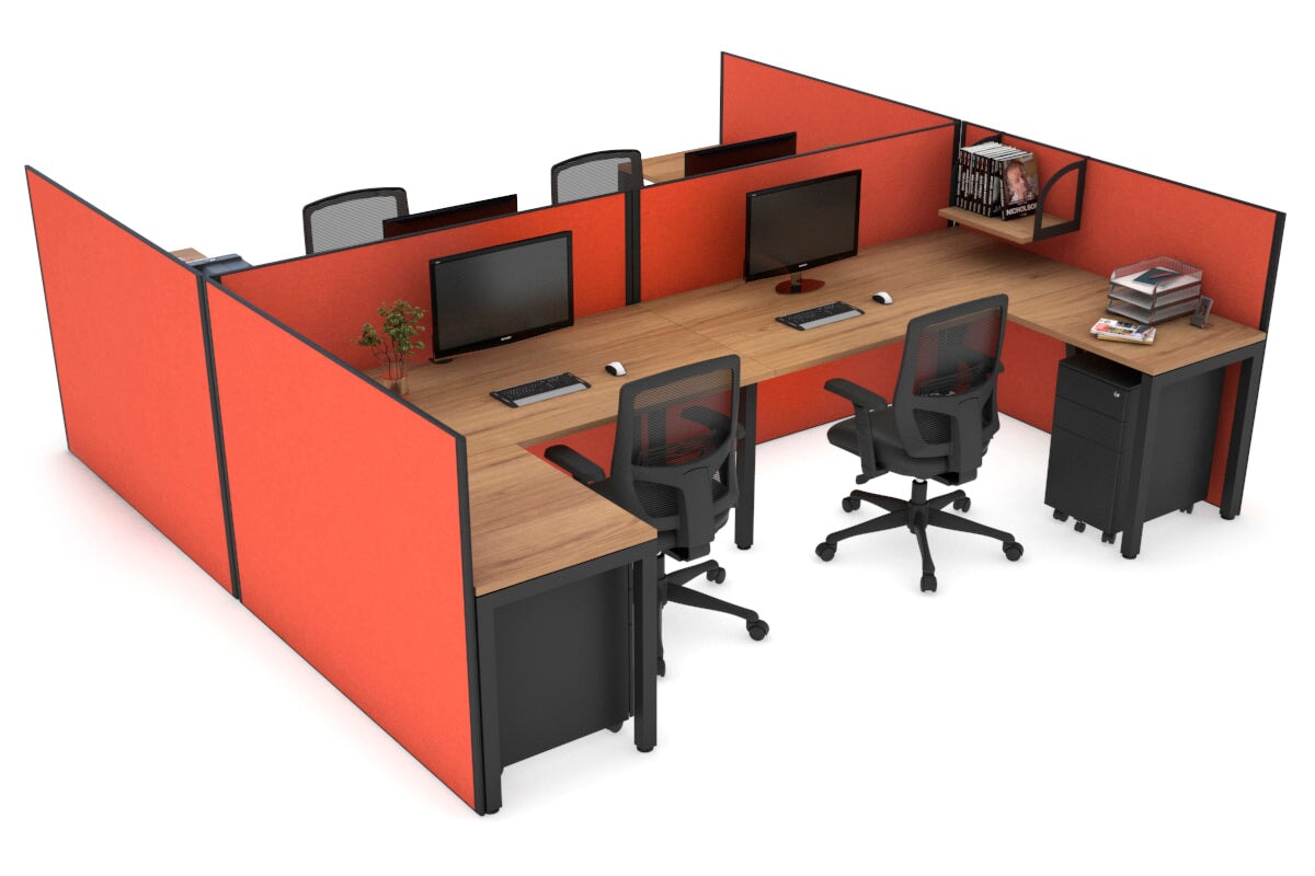 Quadro Square Legs 4-Person Corner Workstation - H Configuration Black Frame [1800L x 1800W with Cable Management] - Perfect for Office, Call Center & Collaborative Workspaces