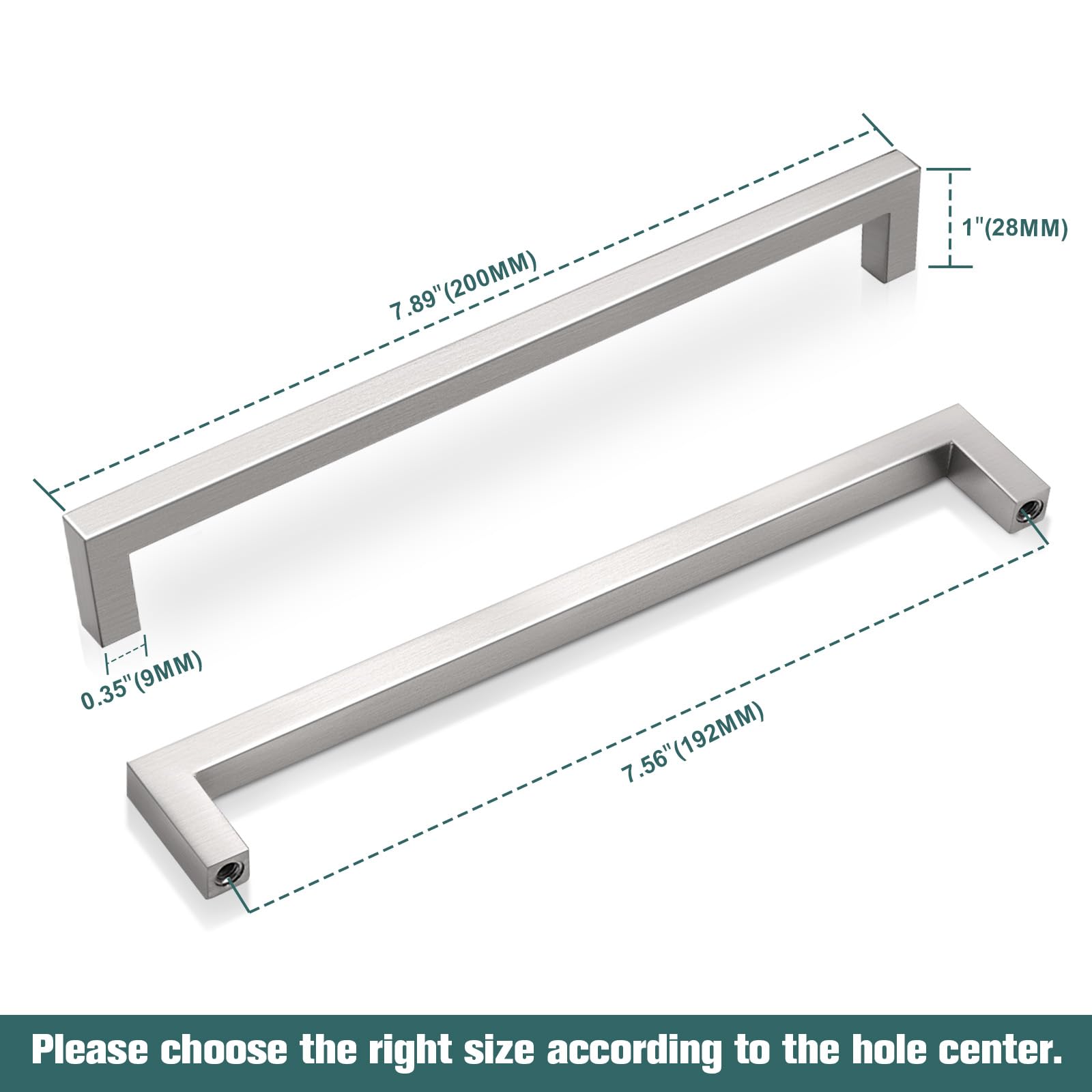 GobeKor 25 Pack Brushed Nickel Cabinet Handles - 7-1/2 Inch (192mm) Hole Center Square Drawer Pulls for Kitchen Cabinets, Dressers & Furniture - Modern Cabinet Hardware for Home Renovation & DIY Projects