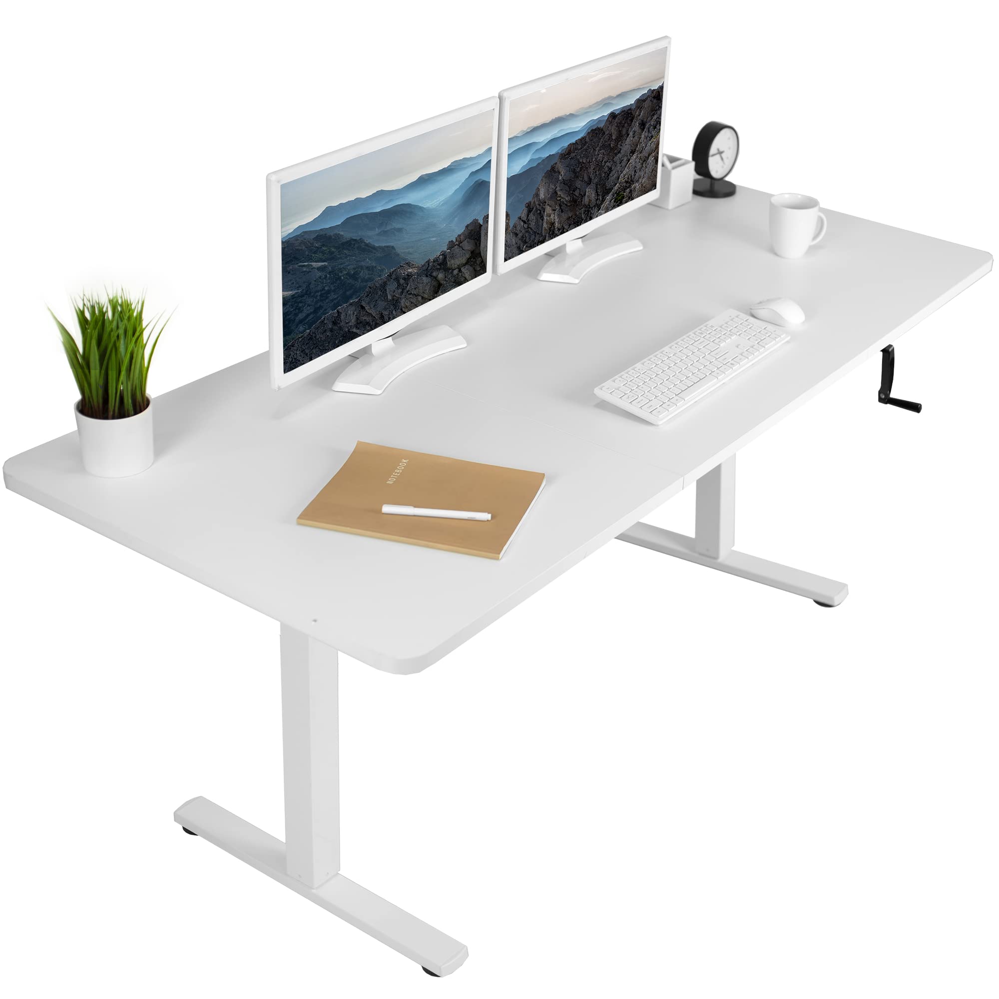 VIVO 71 x 30 Inch Adjustable Height Standing Desk - White Tabletop & Frame, Manual Crank with Foldable Handle, Ergonomic Workstation for Home & Office | Perfect for Remote Work, Gaming & Study Setup