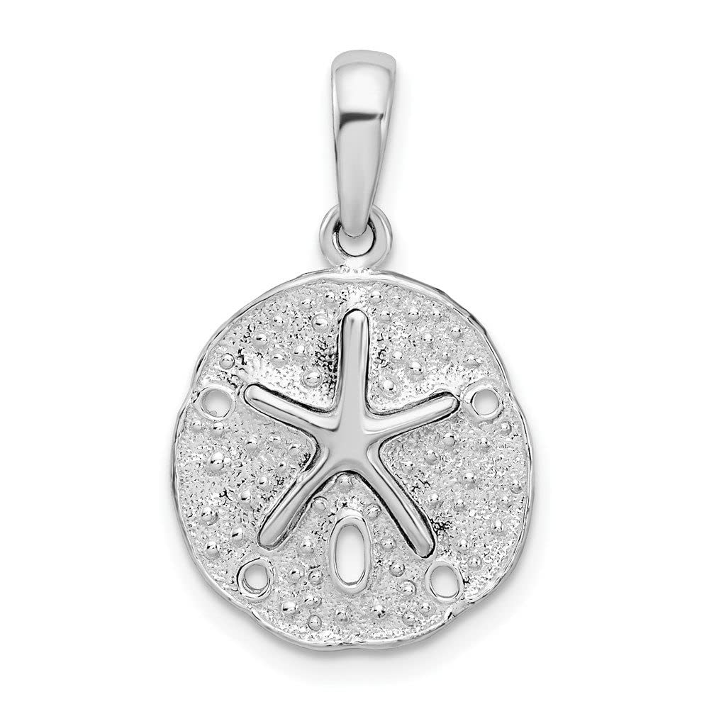 QC10093 Sterling Silver Small Sand Dollar Pendant - Polished & Textured Finish | Perfect for Beach-Themed Jewelry, Gift Giving & Everyday Wear