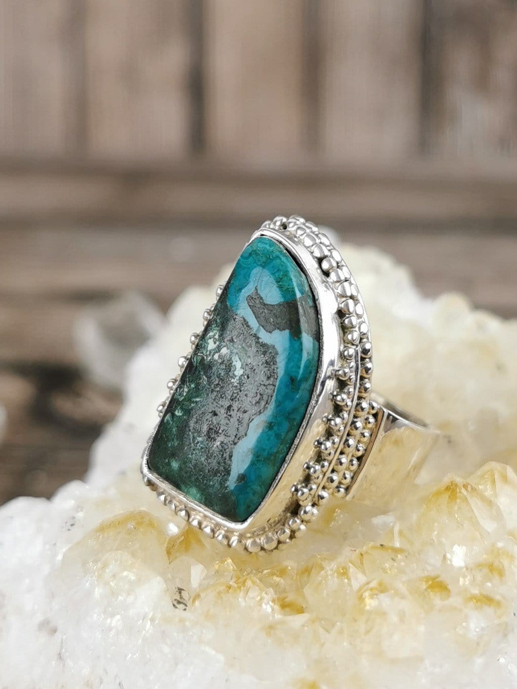 Natural Chrysocolla Gemstone Ring Size 8 - Handmade Sterling Silver Jewelry for Women - Perfect for Boho Style & Everyday Wear