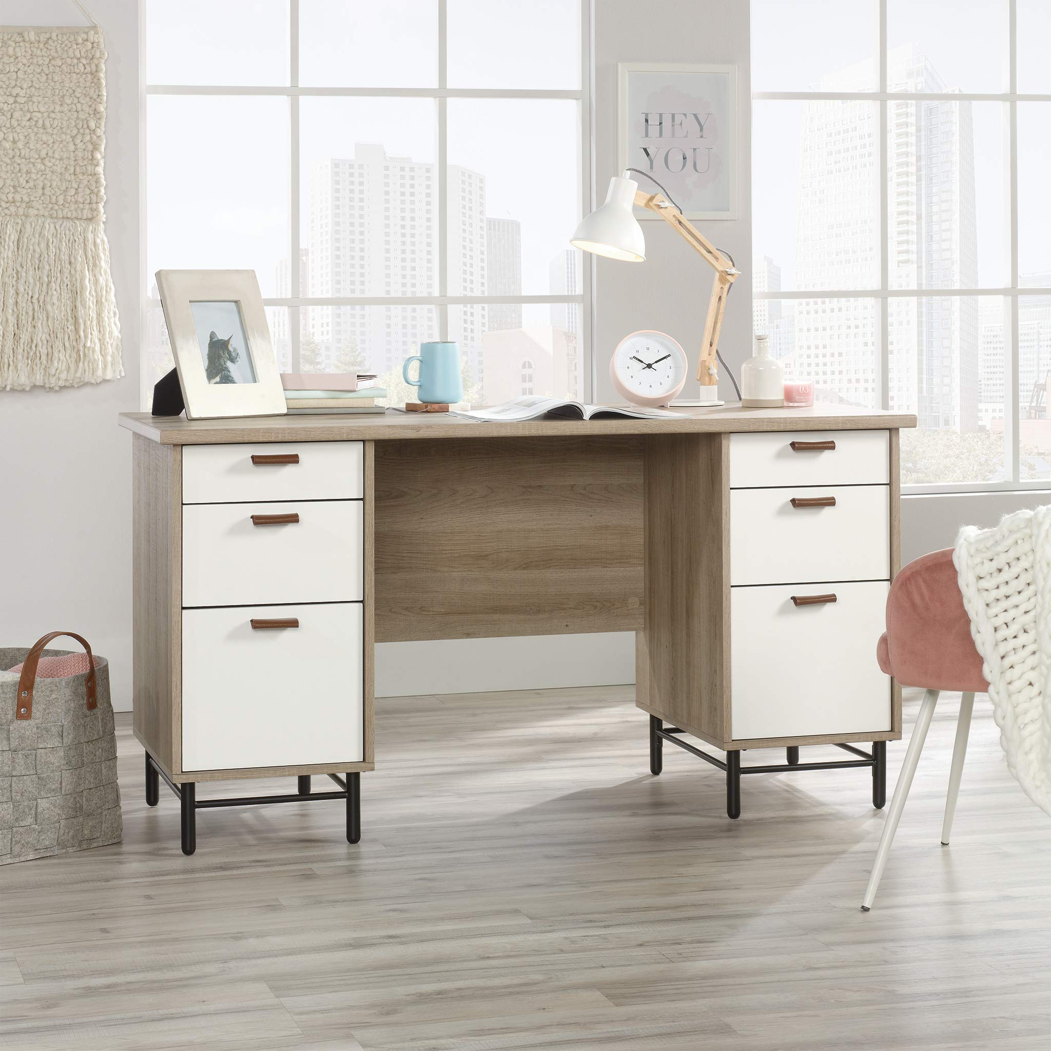 Sauder Anda Norr Executive Desk - Sky Oak Finish - Modern Office Desk for Home & Business Workspaces