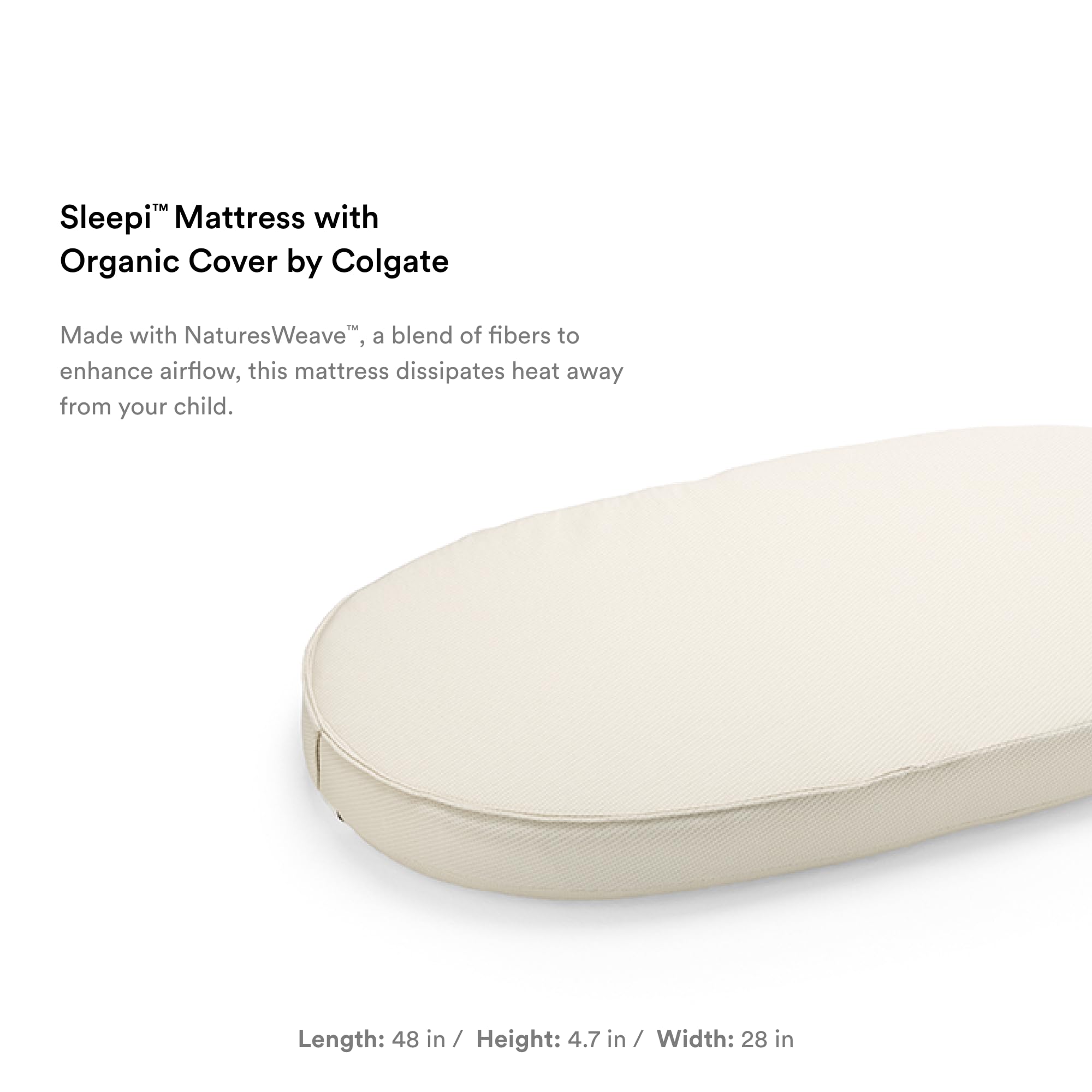 Stokke Sleepi Mattress with Organic Cotton Cover by Colgate - Breathable Foam Crib Mattress for Newborns & Infants - Hypoallergenic & Waterproof - Fits Stokke Sleepi Crib & Convertible Bed - Perfect for Nursery, Daycare & Travel Use