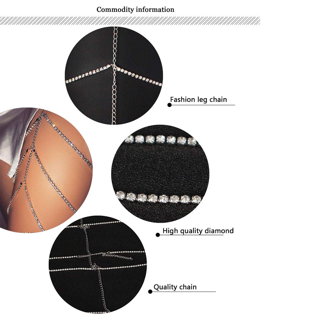 Yienate Boho Leg Chain - Personalized Rhinestone Thigh Chain Body Jewelry for Women (Silver) | Perfect for Music Festivals, Beach Parties & Boho Style Outfits