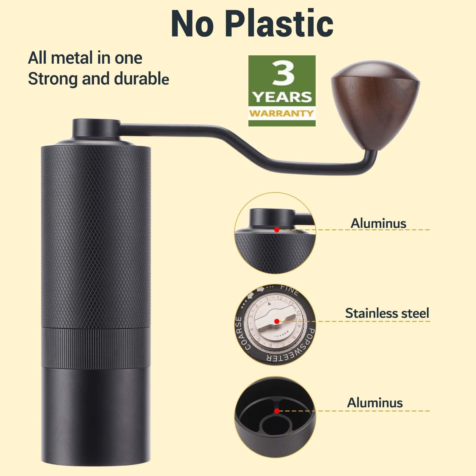 Premium Manual Coffee Grinder with 7-Cell Stainless Steel Burrs - Adjustable 72-Level Grind Settings - Durable Metal Body - Perfect for French Press, Espresso & Pour Over Brewing - Ideal Home & Travel Coffee Accessory - Black