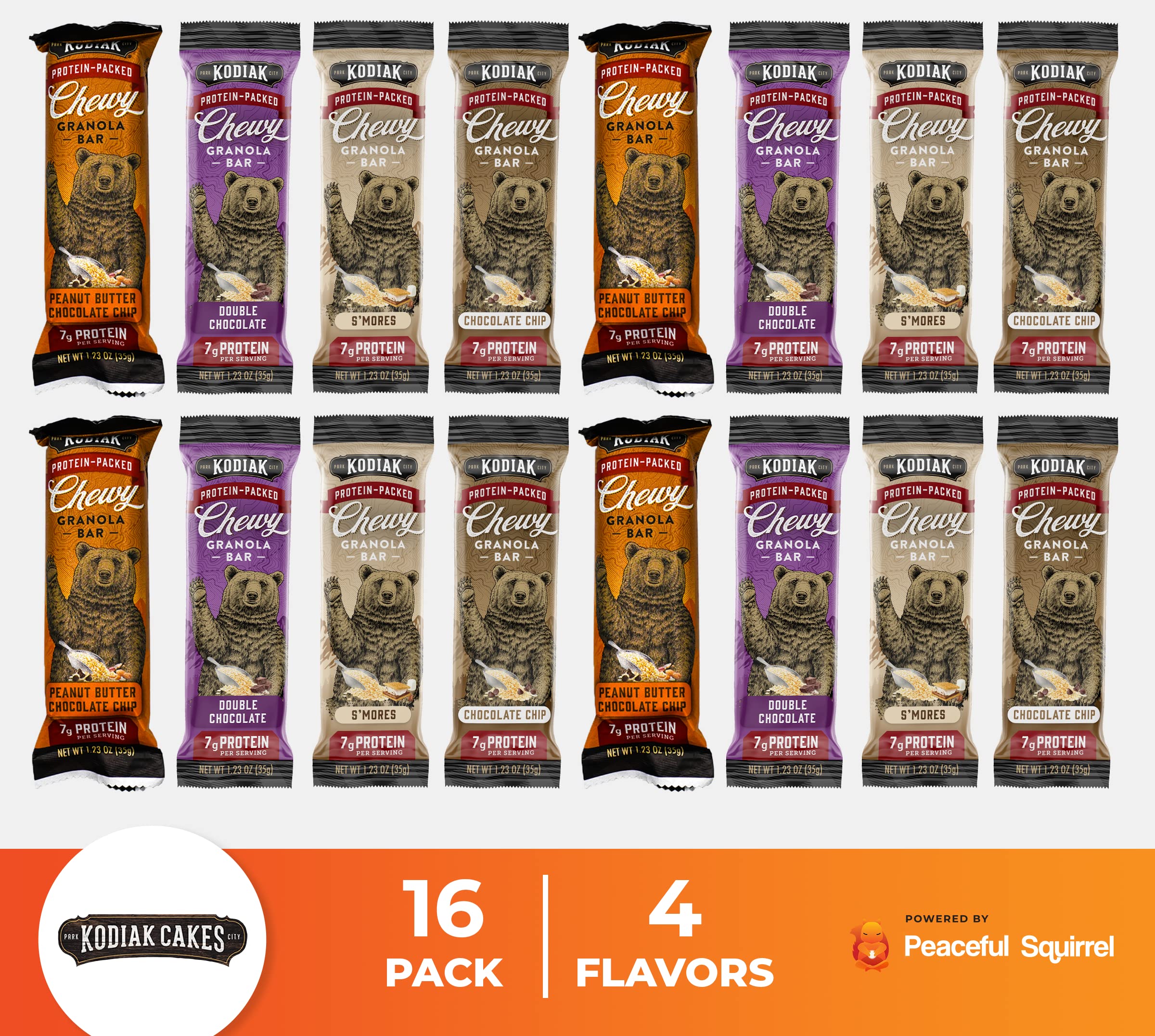 Kodiak Cakes Chewy Granola Bars - 16 Pack Variety (4 Flavors) | Whole Grain, High Protein, Non-GMO Snacks | Perfect for Hiking, School Lunches & On-the-Go Breakfast