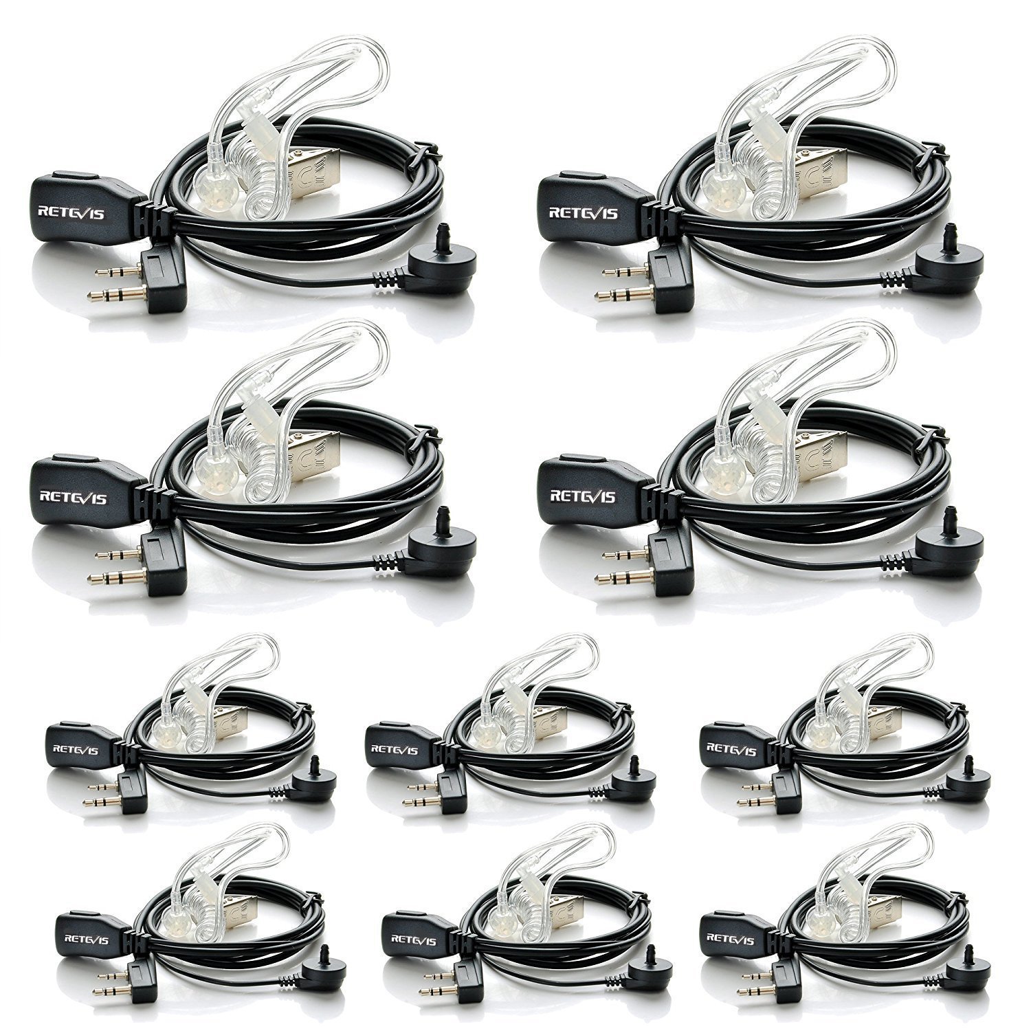 Retevis 10 Pack 2 Pin Wireless Earbuds - Compatible with RT24 RT27 RT22 RT622 RT617 RT618 RT619 Baofeng BF-88E BF-88S Tyhbelle BF-88E Kenwood - Perfect for Two-Way Radio Communication, Security, and Outdoor Activities