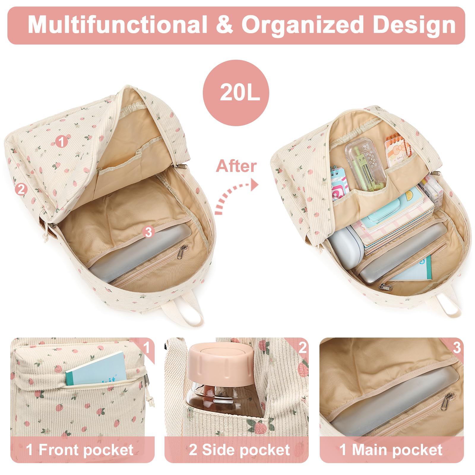 BTOOP Lightweight Canvas Backpack for Teen Girls - School & Travel