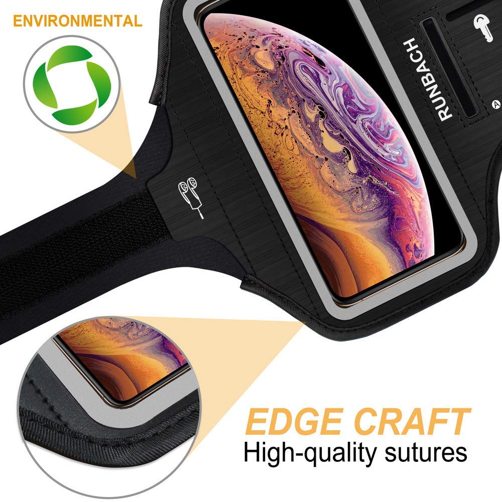 Sweatproof Running Armband for iPhone 16/16 Pro/15/15 Pro/14/14 Pro/13/13 Pro/12/12 Pro/11/XR - Adjustable Workout Phone Holder with Card Slot (Black) - Perfect for Jogging, Gym & Outdoor Activities