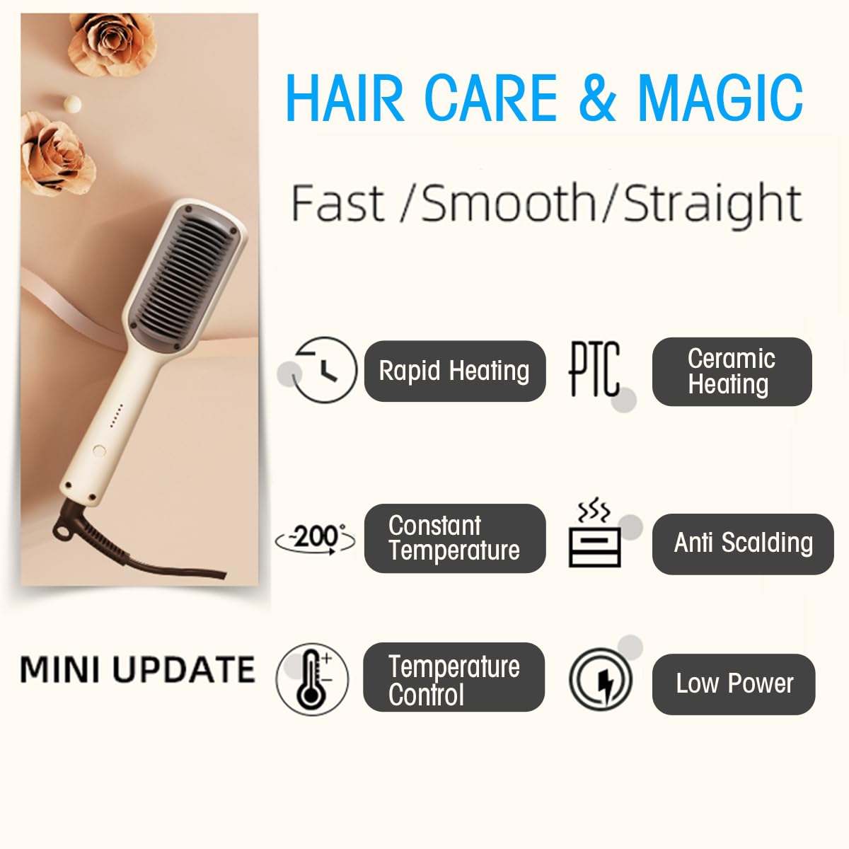 **Professional Hair Straightener Brush - Fast Heating 3-Speed Temperature Adjustable Styling Comb for Frizz-Free Smooth Hair - Perfect for Home, Travel & Salon Use**