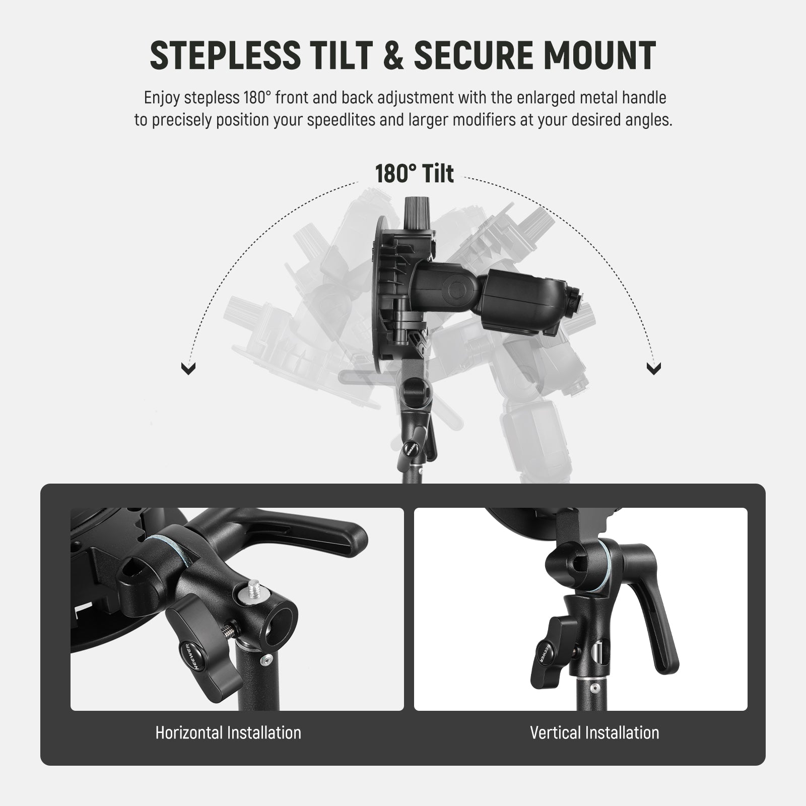 NEEWER CRB1 S-Type Bowens Mount Bracket Holder for Round & Square Flash Heads - Perfect for Studio Photography & On-Location Lighting Setups