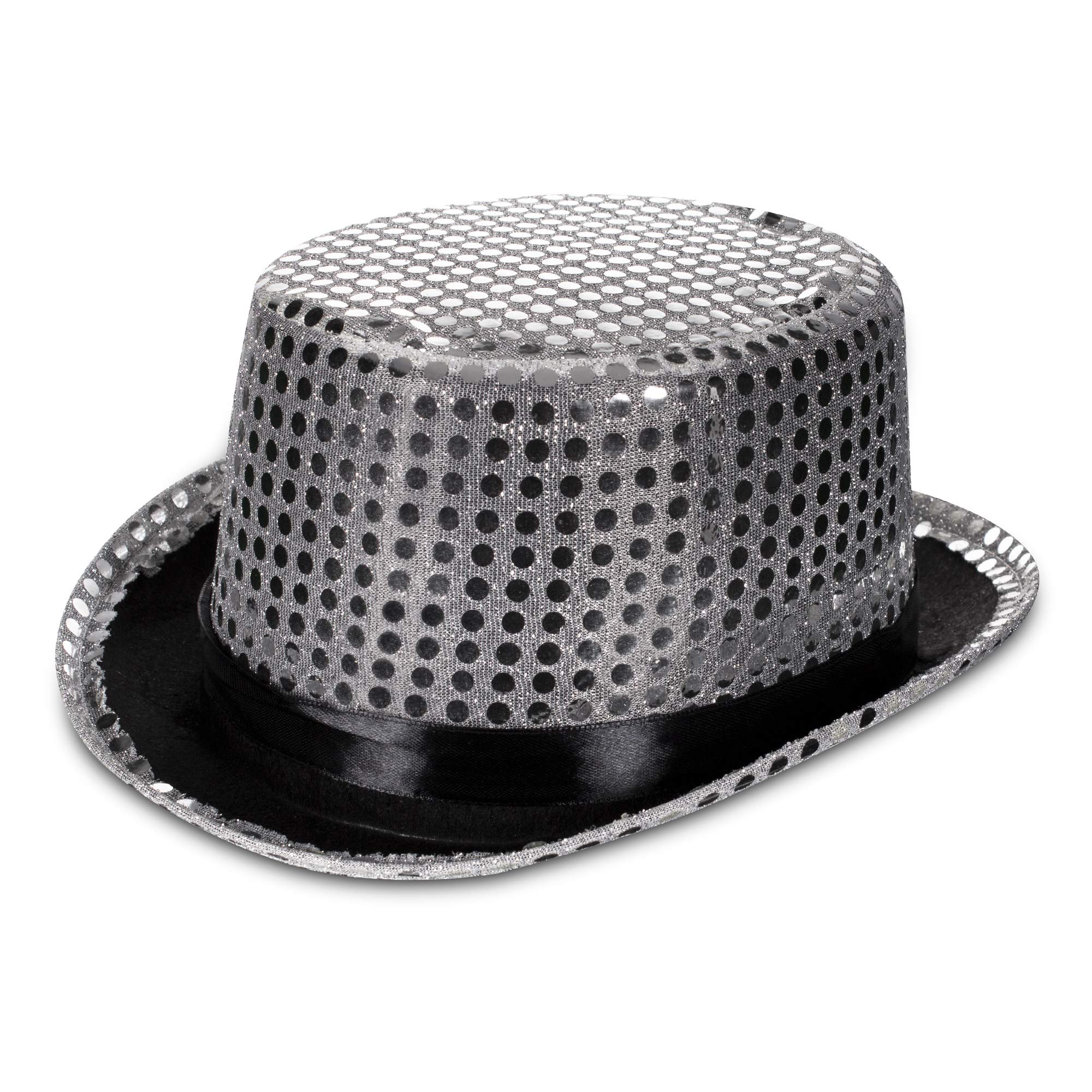 Silver Sequin Party Top Hat | Mardi Gras Costume Accessories for Men & Women - Perfect for Halloween, Cosplay & Festive Celebrations