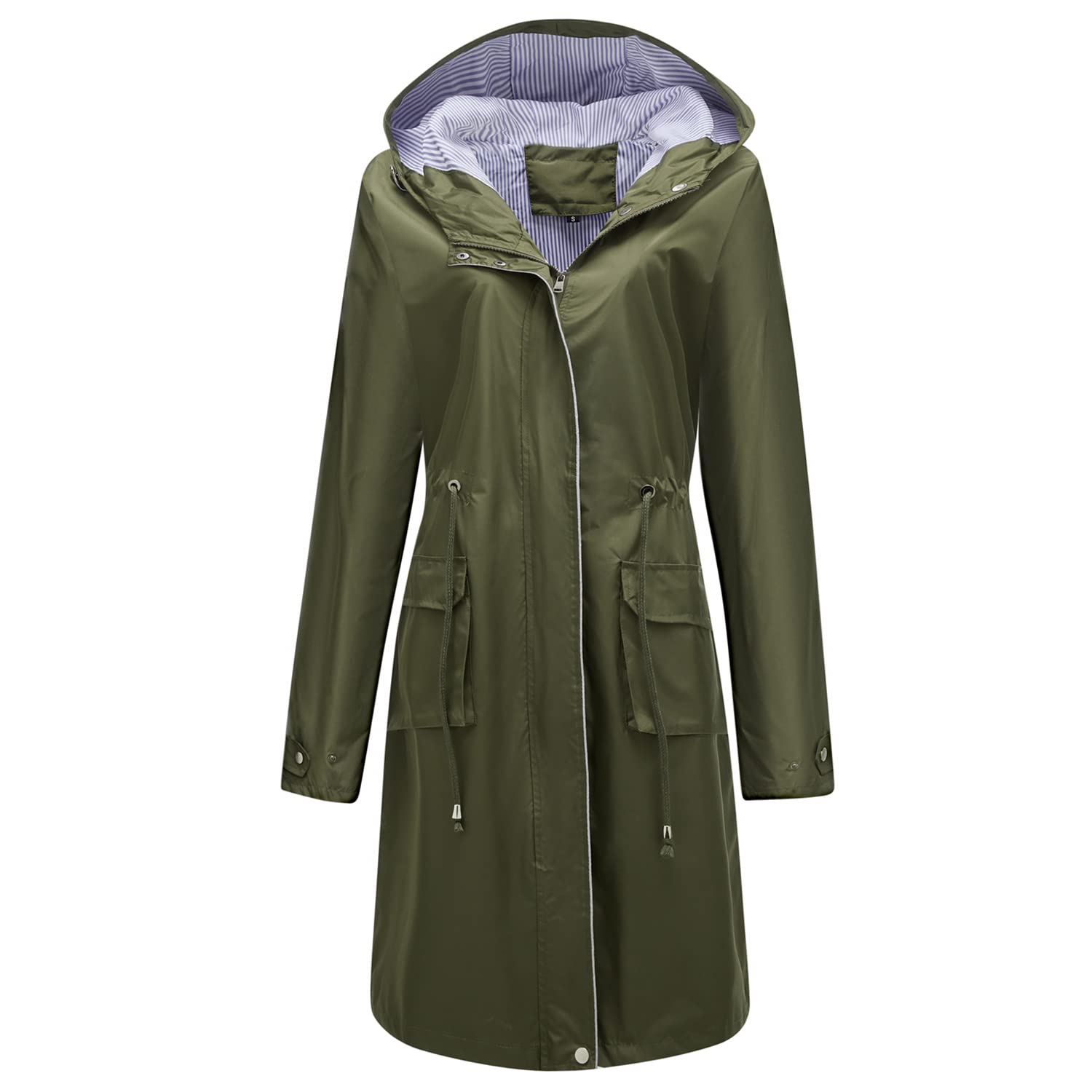 Women's Waterproof Hooded Rain Jacket - Long Windproof Raincoat with Full Zip & Pockets for Outdoor Hiking, Commuting & Travel | Casual Midi Anorak Coat
