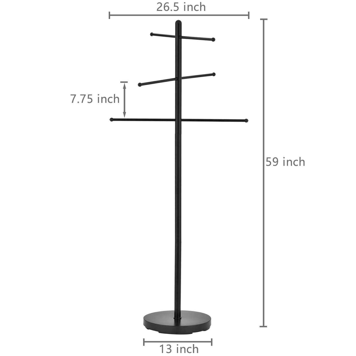 MyGift 6-Bar Modern Black Freestanding Outdoor Pool Towel Rack - Heavy Duty Metal Towel Holder for Bathroom, Hot Tub, Spa & Poolside - Round Weighted Base for Stability - Perfect for Beach Houses, Resorts & Backyard Lounging