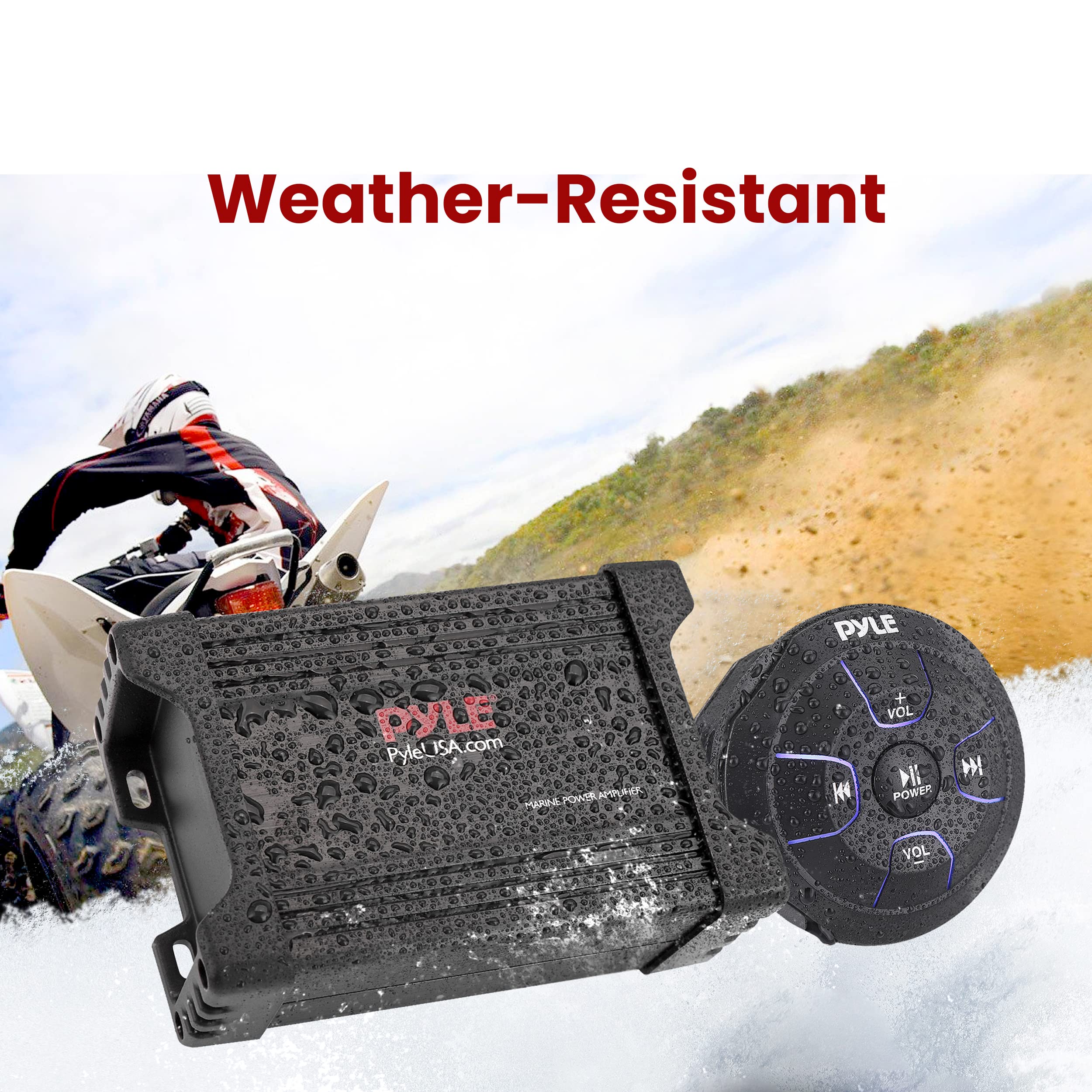 Pyle Waterproof Bluetooth Marine Amplifier Receiver - 600W 2 Channel Weatherproof Wireless Stereo Speaker Amp with RCA, AUX & MP3 Inputs - Ideal for Boats, Outdoor Events & Marine Audio Systems (Black)