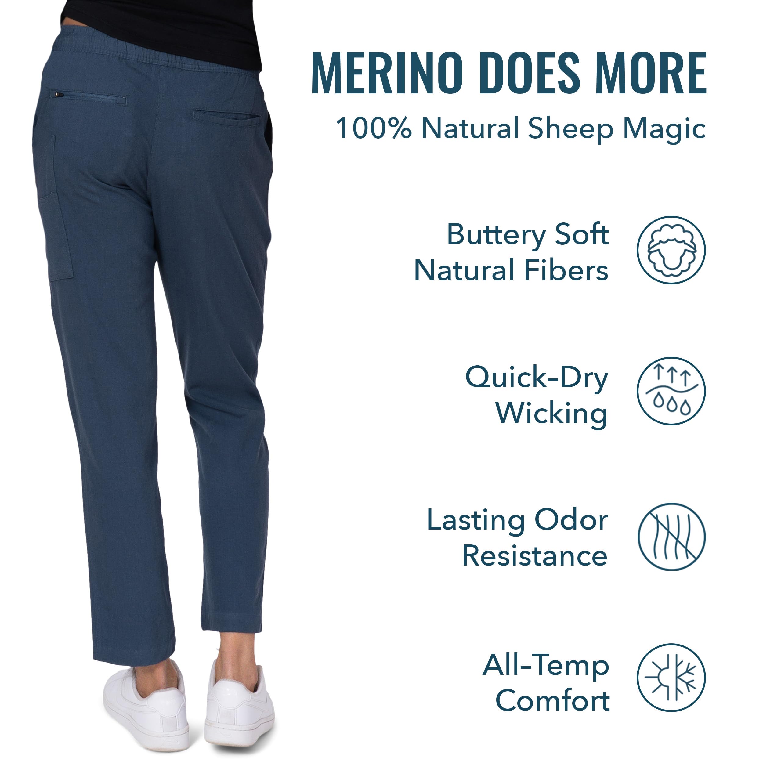 Women's Merino Wool Travel Pants - Soft & Breathable Longhaul Weekender Trousers for Airplane, Road Trips & Casual Outings