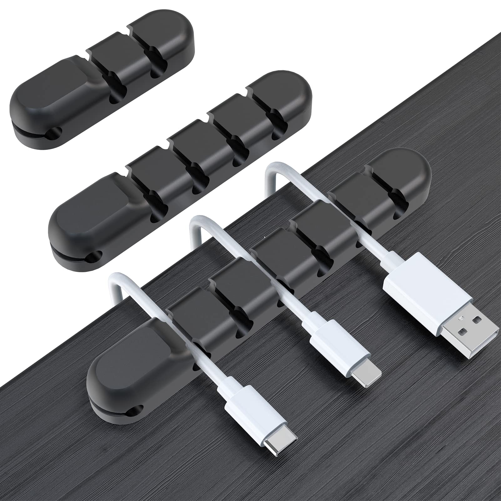 ZenTiky 3-Pack Self Adhesive Silicone Cable Clips - Black Desk Cable Organizer for Home Office, Wire Management for Computer, TV, Router & Charging Station - Perfect for Cord Control Under Desk & Behind TV
