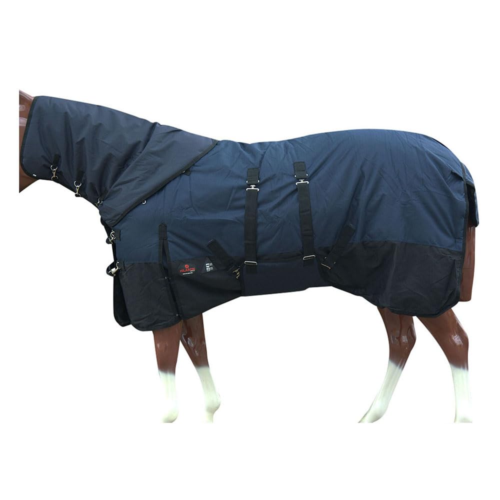 HILASON 1200D Waterproof Winter Horse Blanket with Neck Cover & Belly Wrap - Heavy Duty 72