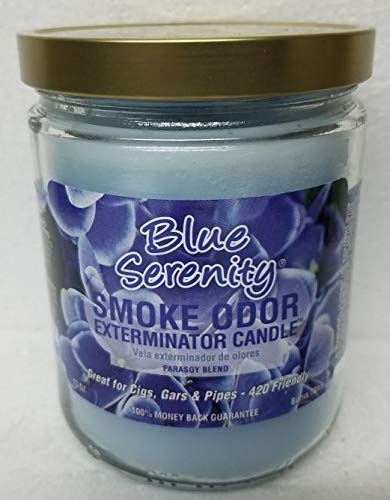 Blue Serenity Smoke Odor Eliminator Candle - 13oz Jar (8-Pack) with Winter Wind, Ocean Breeze, Nag Champa, Bamboo Breeze, Island Rain, Sea Glass & Sandalwood Scents - Perfect for Home, Office, Yoga Studio and Meditation Spaces