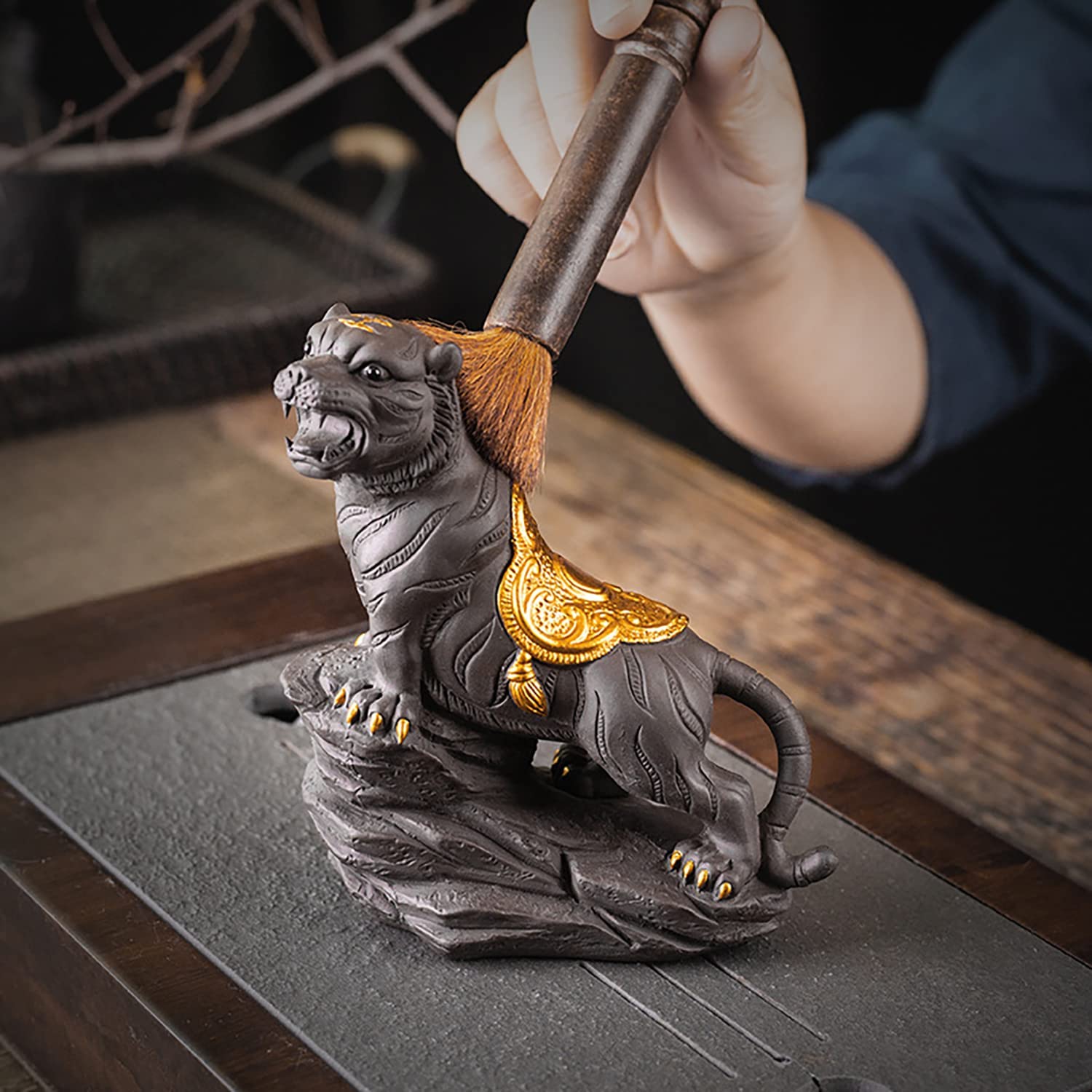 Chinese Zodiac Tiger Tea Pet - Purple Clay Cute Tea Accessory for Kung Fu Tea Sets | Funny Home & Car Desktop Decor for Tea Lovers | Perfect Gift for Chinese New Year & Tea Ceremonies